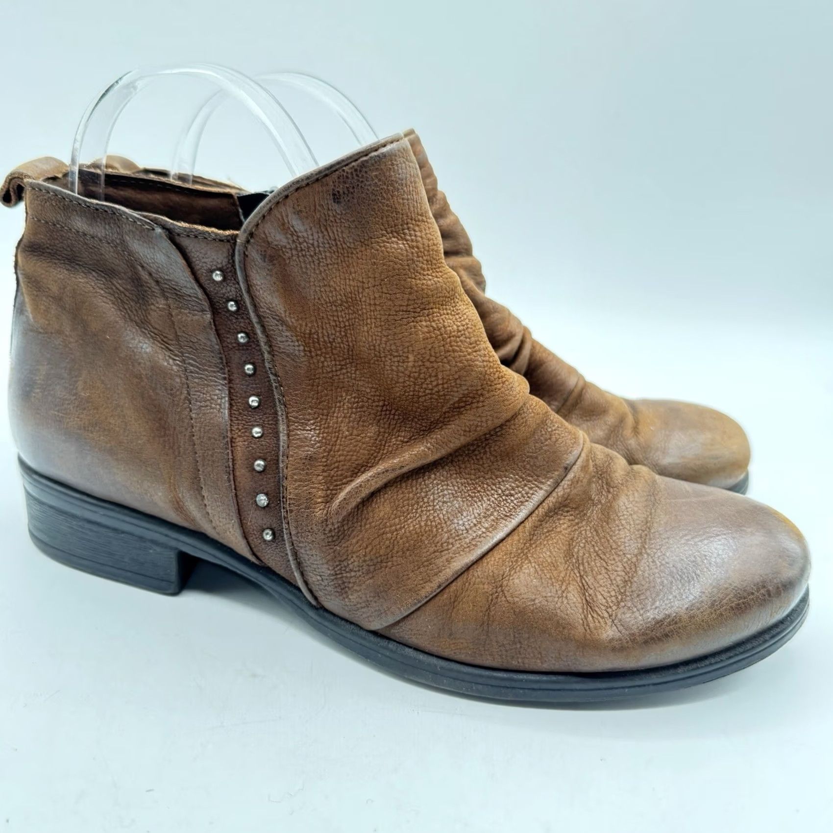 Vintage Miz Mooz Booties Leather Studded Booties Snap - Hazelnut Brown - EU 38 / US 7.5 - 8 - Women - Bootie Size US 8 / IT 38 - 2 Thumbnail