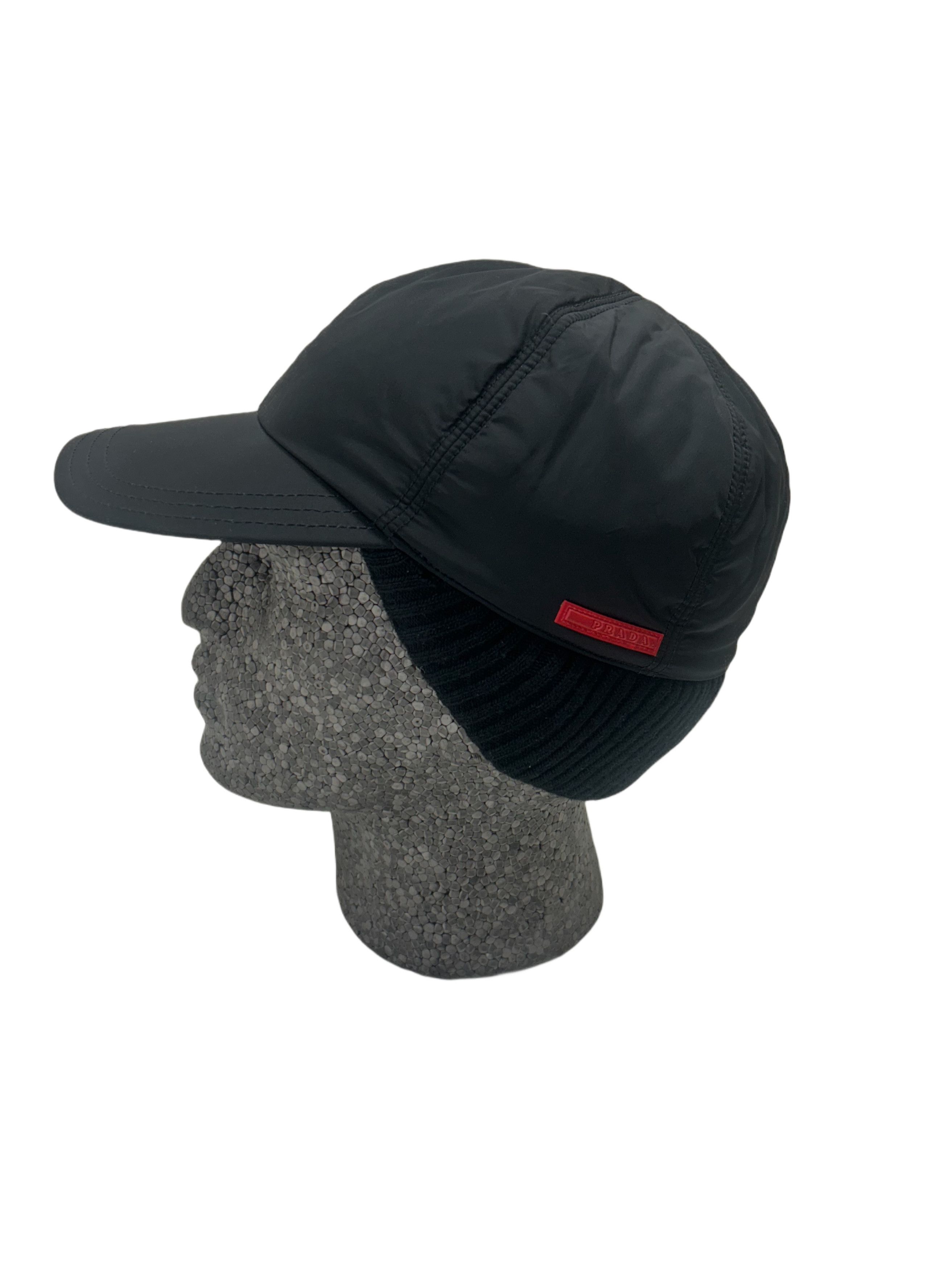 Prada Prada Linea Rossa Black Fleece Lined Nylon Winter Cap Size 32 - 3 Thumbnail