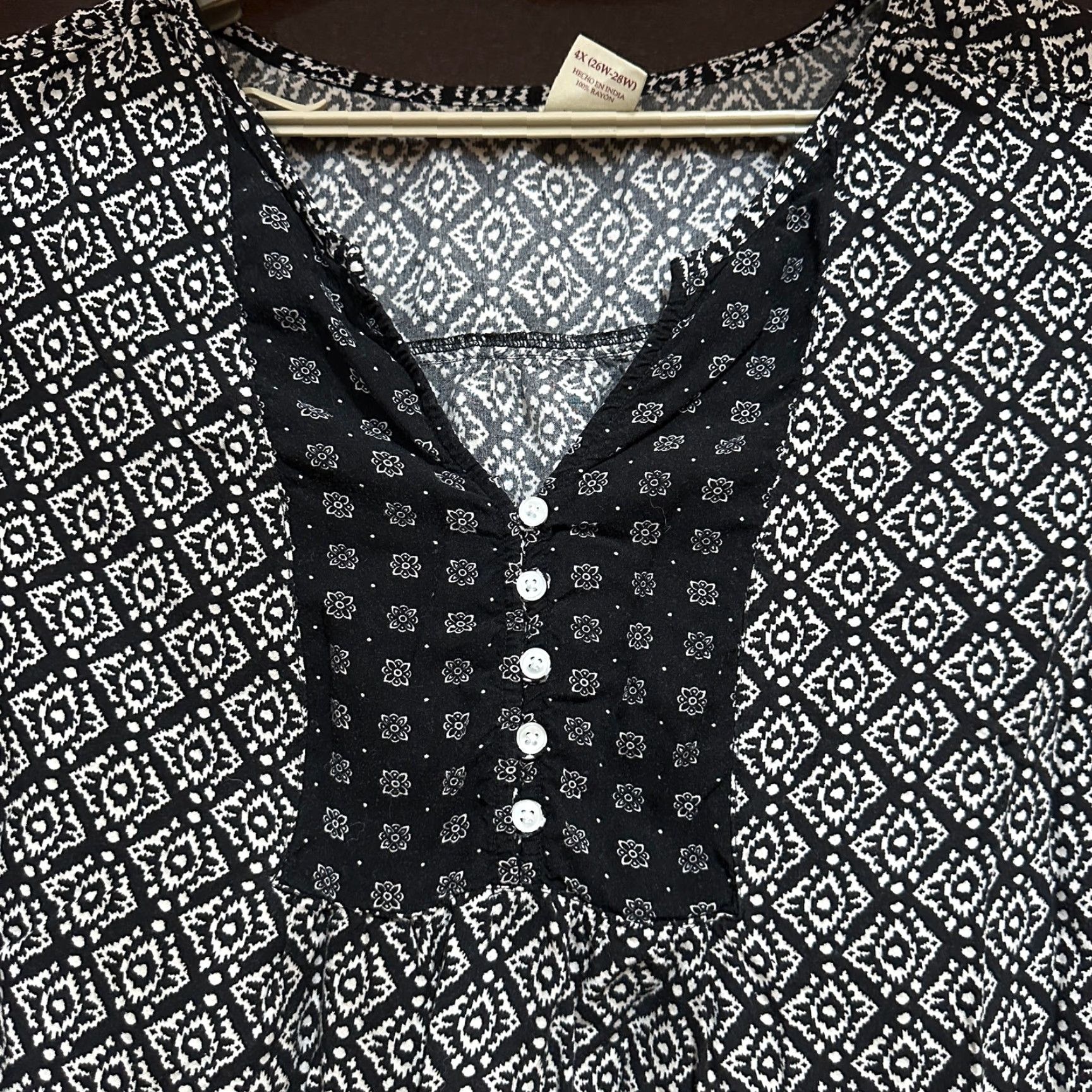 Faded Glory Faded Glory Tunic Top Womens Plus 4X Black White Boho Geometric Print 3/4 Sleeve Size XXL / US 16-18 / IT 52-54 - 3 Thumbnail