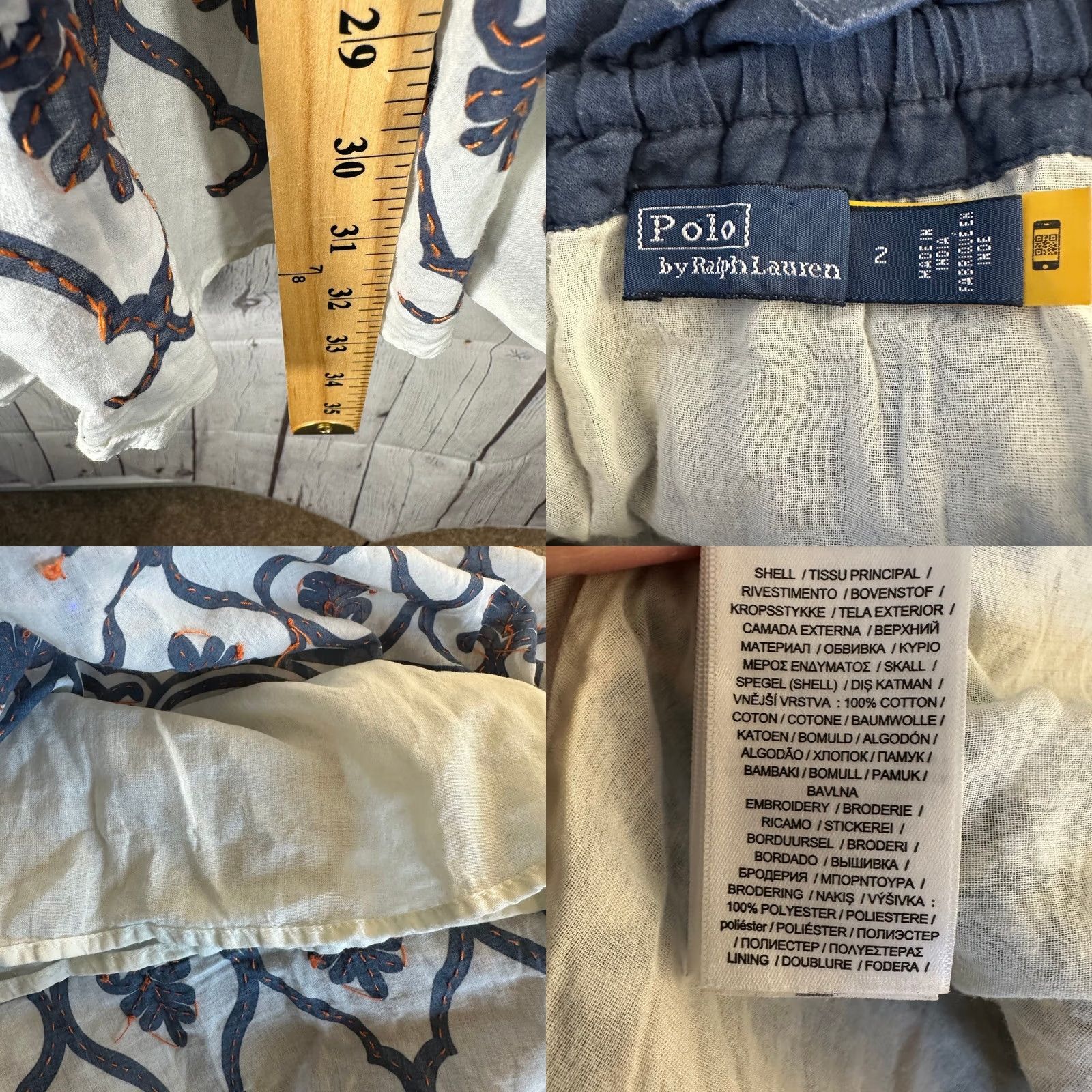 Polo Ralph Lauren Polo Ralph Lauren Skirt Voile Blue White Embroidered Beaded Midi Skirt Elastic Size 28" / US 6 / IT 42 - 8 Thumbnail