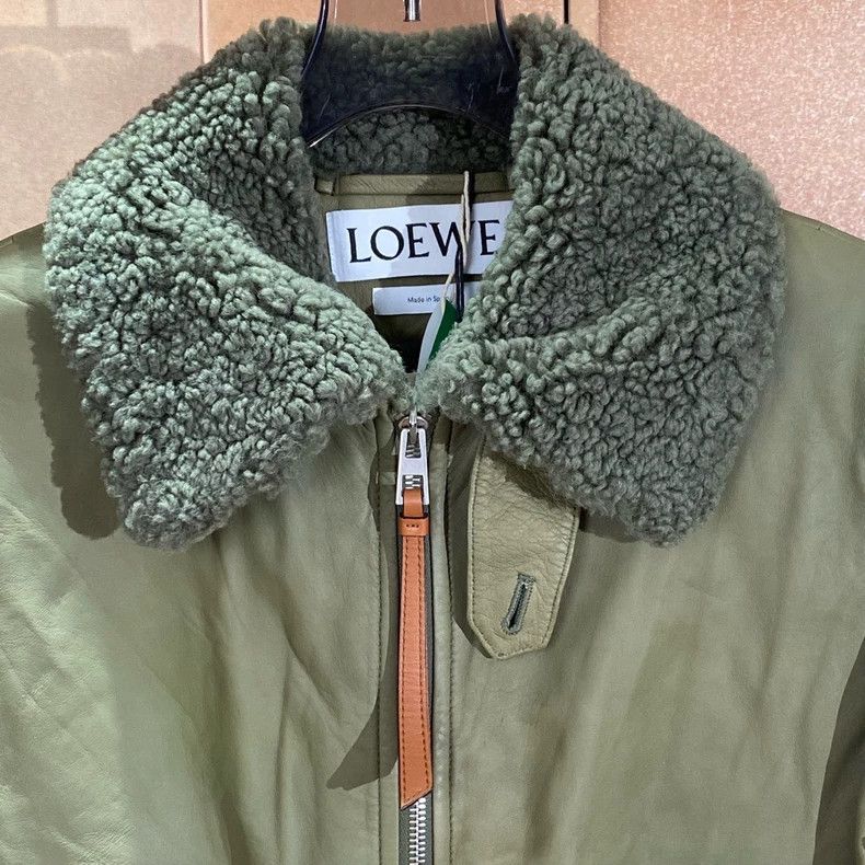LOEWE Logo leather coat with fur