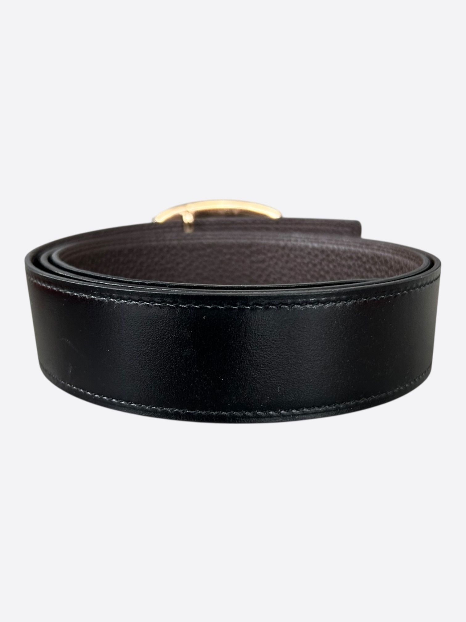 Hermes Hermes Black & Brown Gold Chaine d'Ancre Reversible Belt Size 30 - 2 Thumbnail