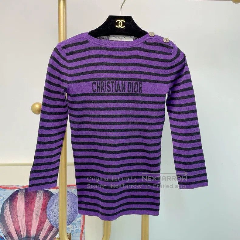 Dior Dior Purple striped slim round neck knitted long sleeves Size XS / US 0-2 / IT 36-38 - 1 Thumbnail