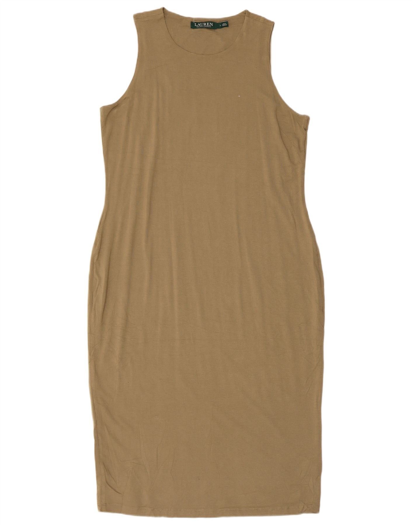 Ralph Lauren Womens Sleeveless Sheath Dress UK 14 Large Khaki Viscose Size S / US 4 / IT 40 - 1 Thumbnail