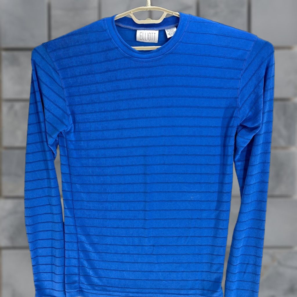 Vintage Elliot Shirt Womens L Blue Striped Long Sleeve 90s Grunge Casual Crew Neck Baggy Burnout FLAW Size L / US 10 / IT 46 - 1 Thumbnail