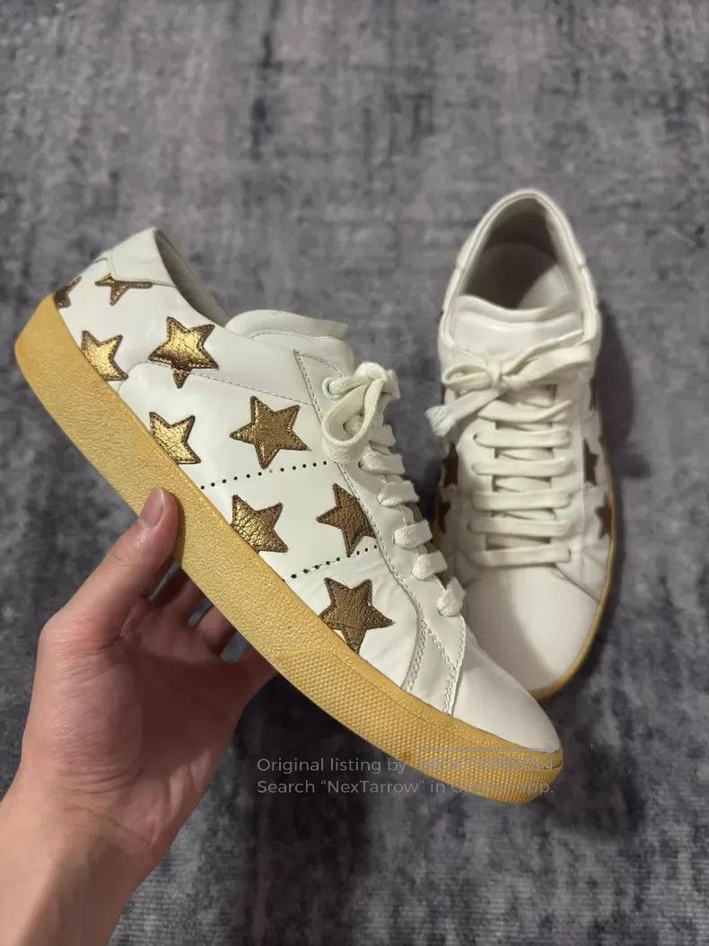 Saint Laurent Paris Saint Laurent Paris Calfskin Low-top White Gold Embroidere Size US 9.5 / EU 42-43 - 3 Thumbnail