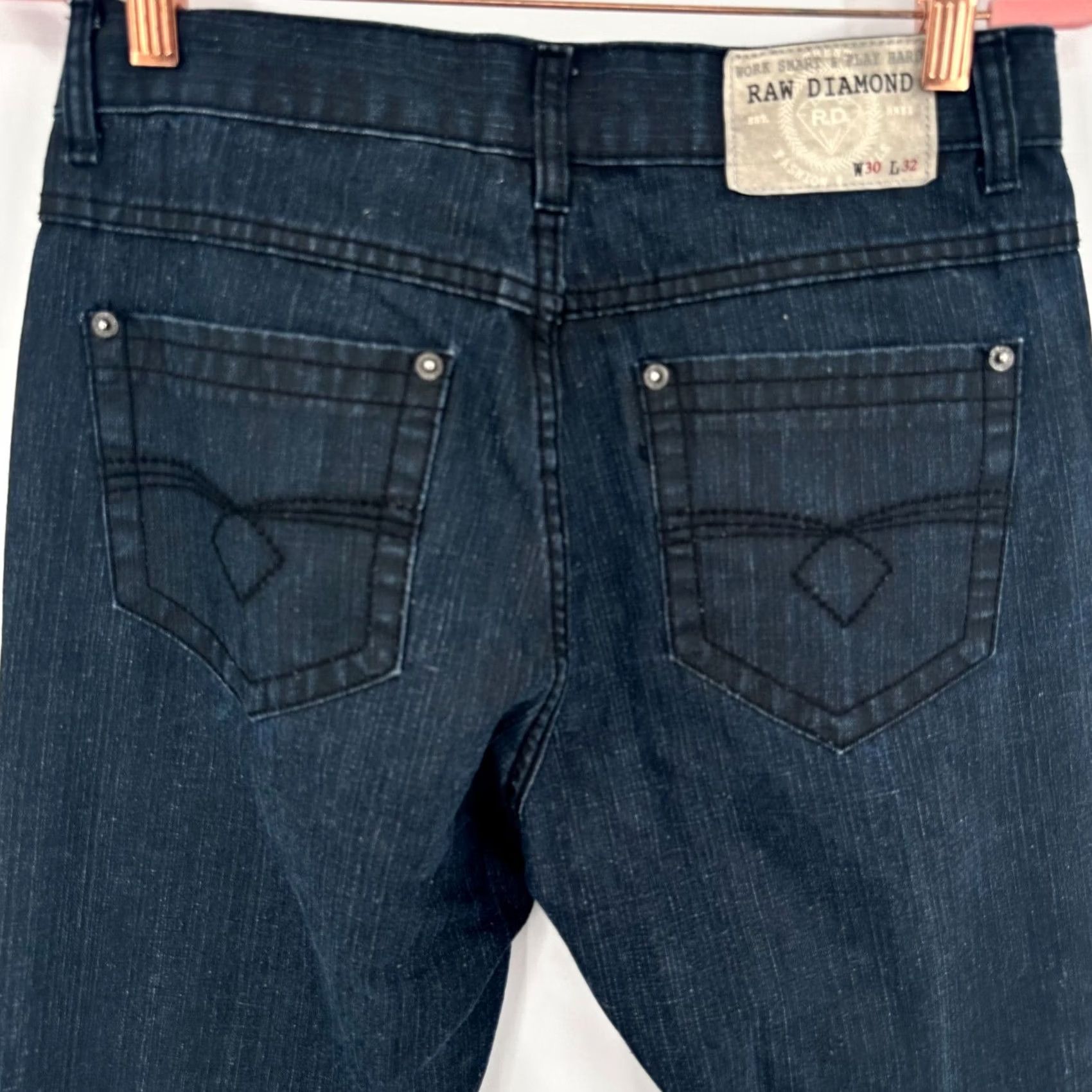 Denime Raw Diamond Dark Wash Straight Leg Denim Jeans - 30" Mens Workwear Style Size US 30 / EU 46 - 6 Thumbnail