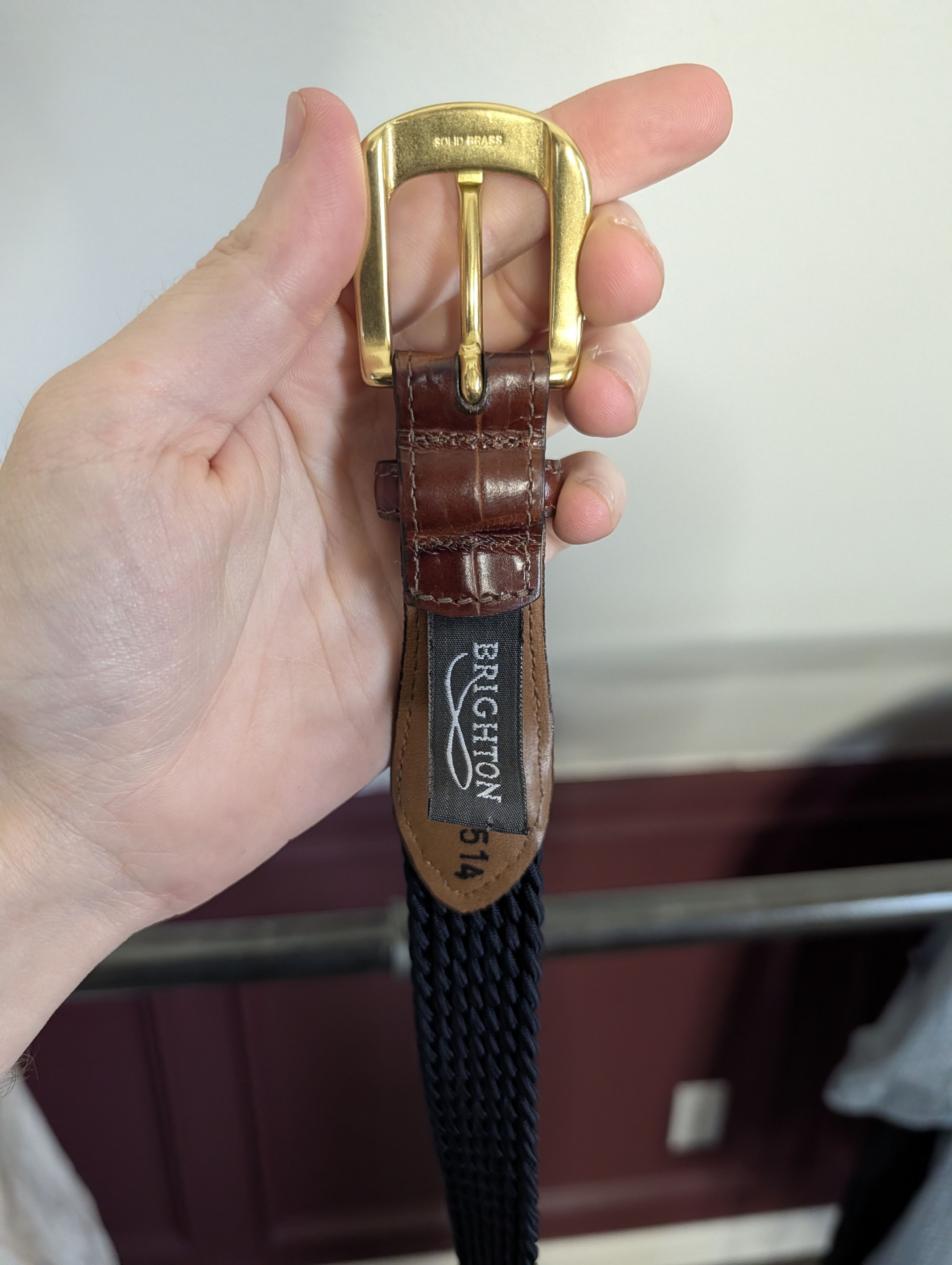 Brighton Brown Alligator Exotic Brass Buckle Woven Belt 40 Size 40 - 10 Thumbnail