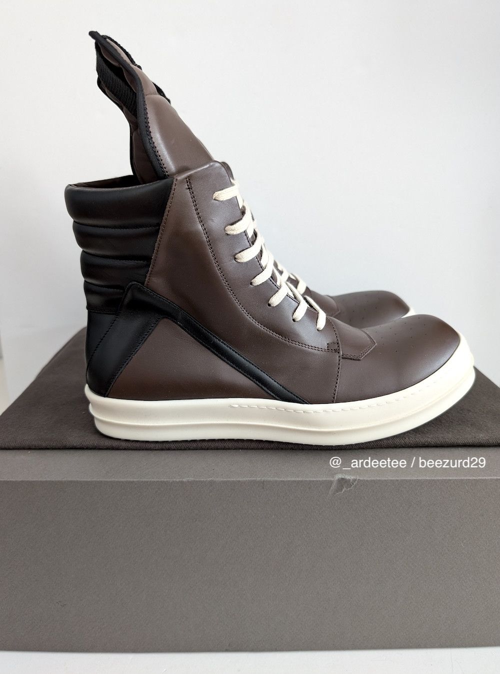 Rick Owens 💥UNRELEASED 1/1 SAMPLE GEOBASKETS BROWN/BLACK FW23 Size US 11 / EU 44 - 2 Thumbnail