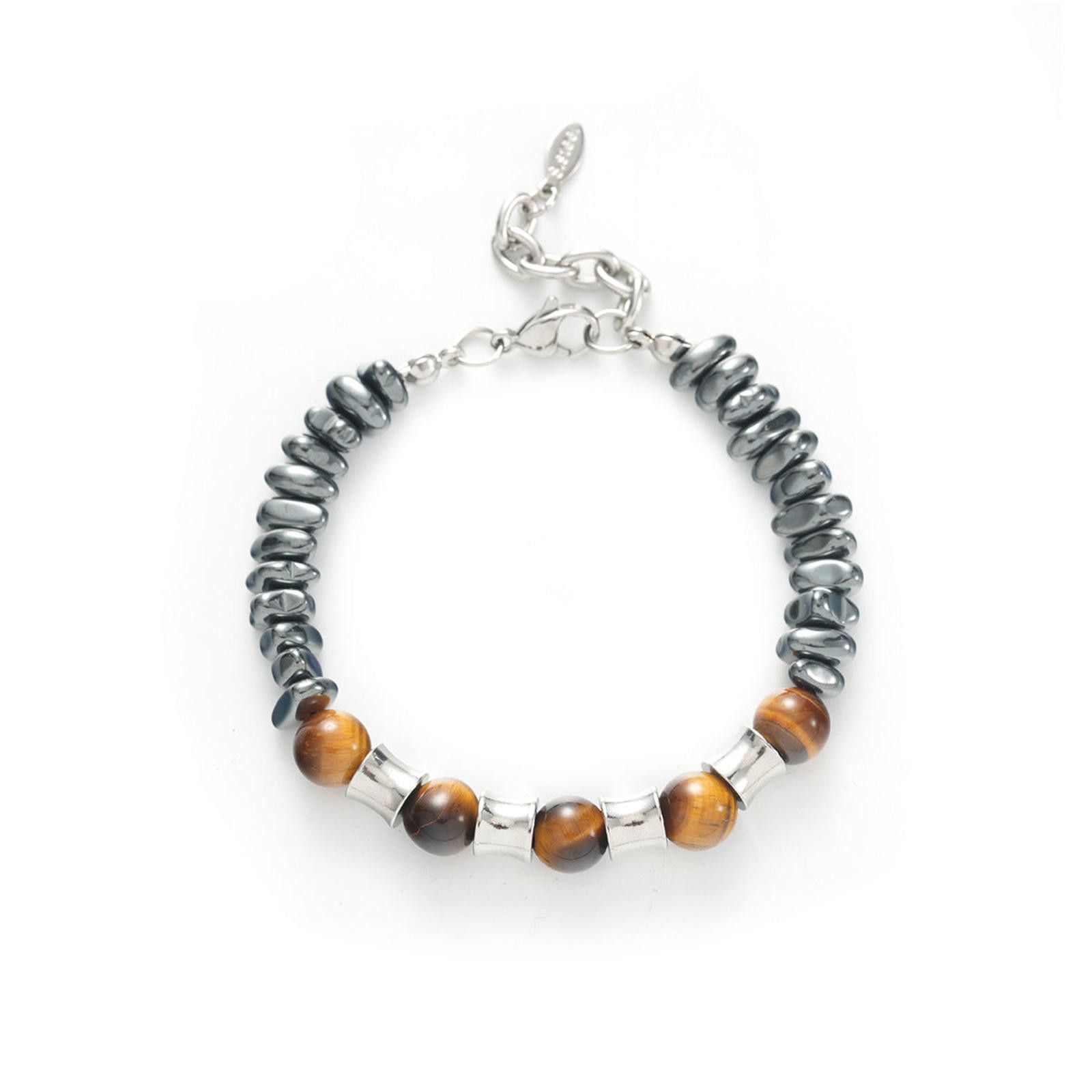 Jewelry Brown Tiger Eye Beaded Men's Bracelet, Silver Accent Size ONE SIZE - 5 Thumbnail