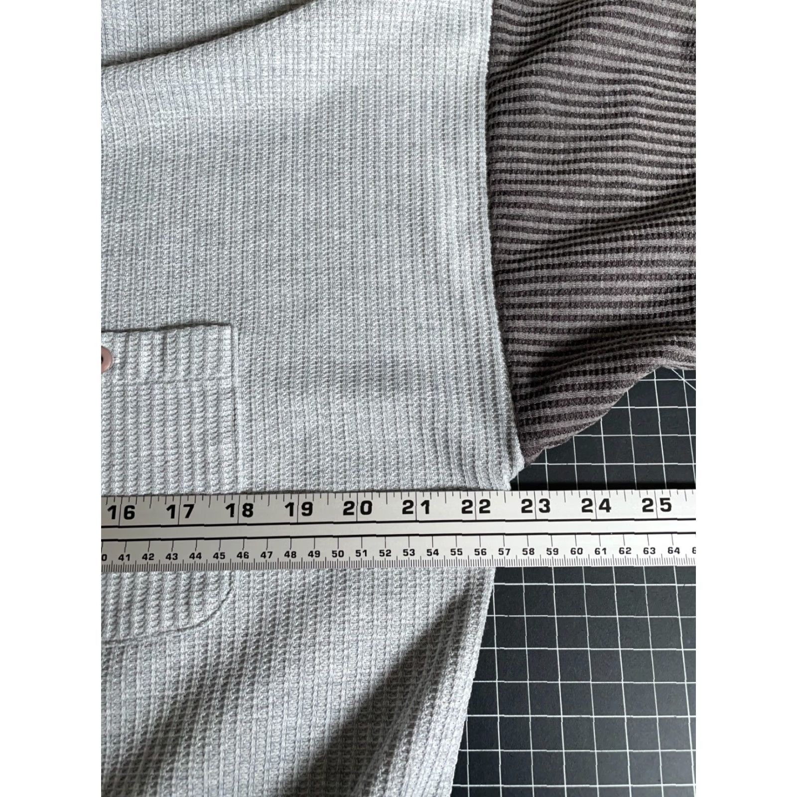 Vintage 80s Waffle Knit Long Sleeve Polo Shirt Adult Large Gray Blue Striped Huk-a-poo Size US L / EU 52-54 / 3 - 5 Thumbnail