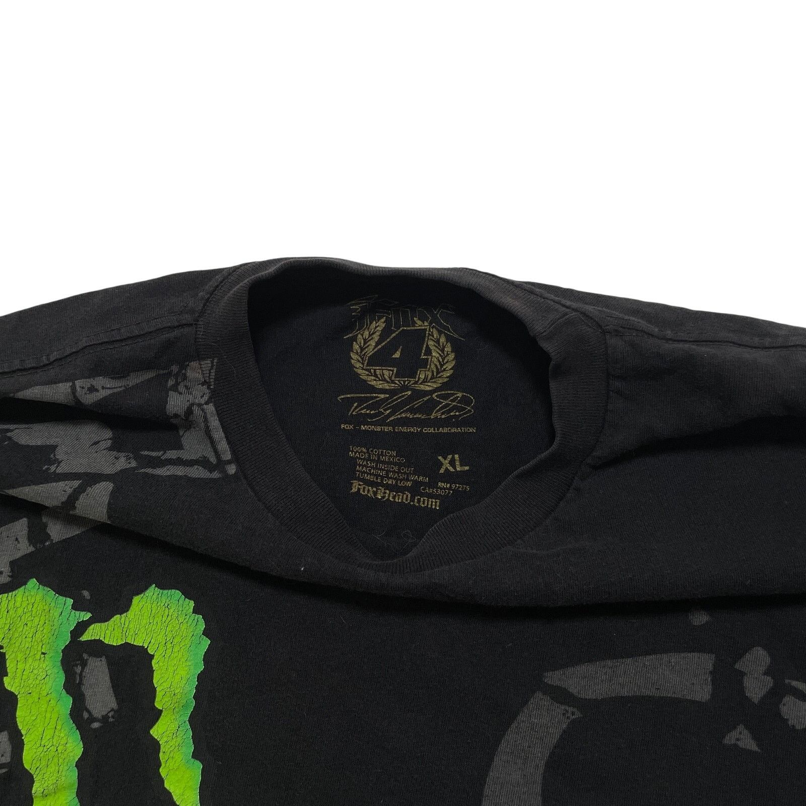 Fox Racing VTG Y2K 00s Fox Racing Monster Energy AOP Black Green Tshirt Size US XL / EU 56 / 4 - 2 Thumbnail