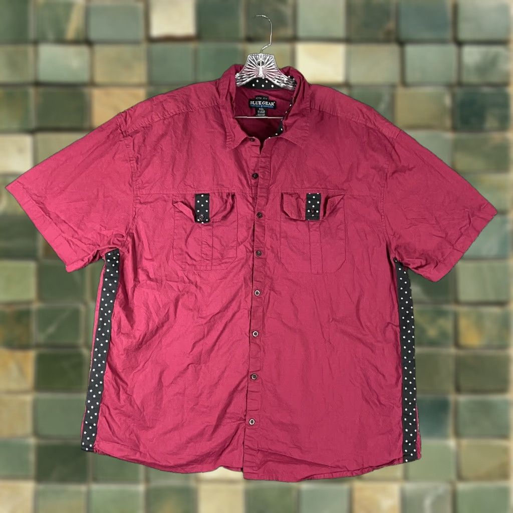 Vintage VINTAGE Blue Gear Red Stars Button Up Short Sleeve Men’s 4XL Size US 39 - 1 Thumbnail