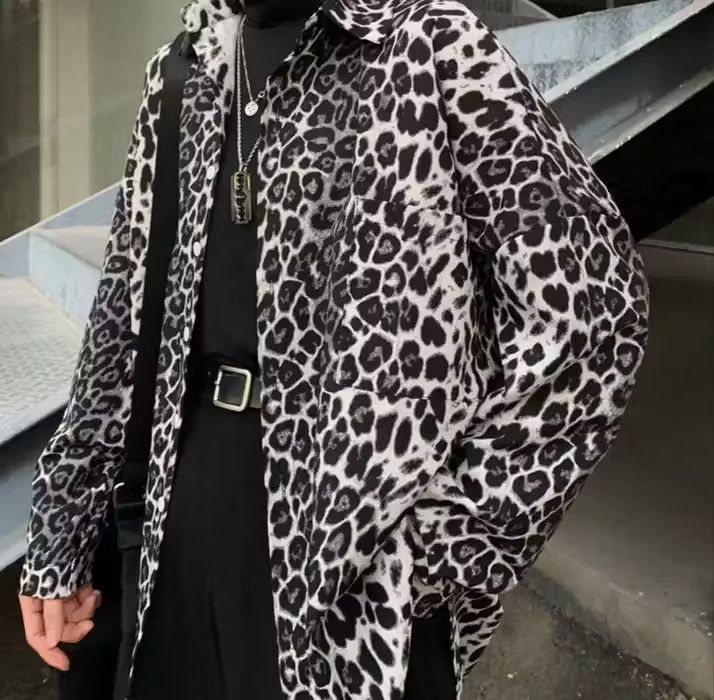 image of Vintage New Hype Leopard Print Casual Shirt Flannel in Mix, Men's (Size Large)