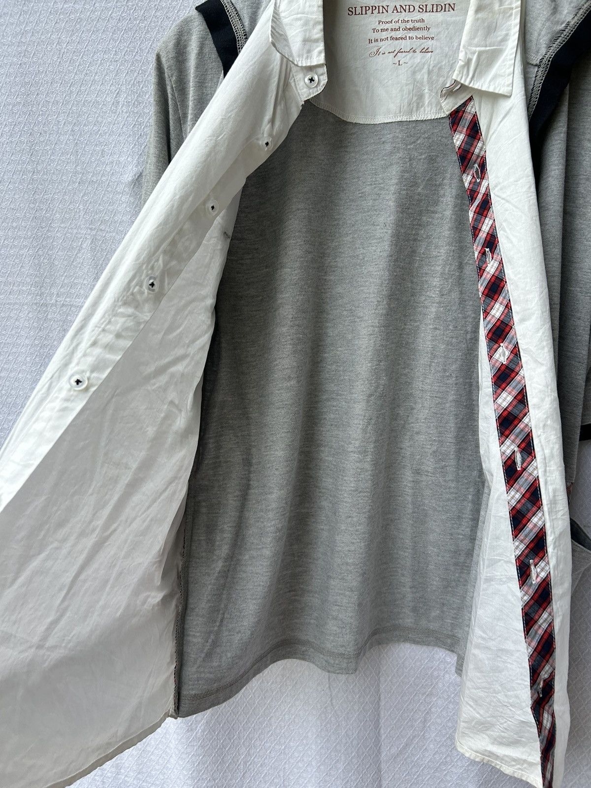 Japanese Brand Double layers slippin and slidin with hoodie plaid shirt Size US L / EU 52-54 / 3 - 7 Thumbnail