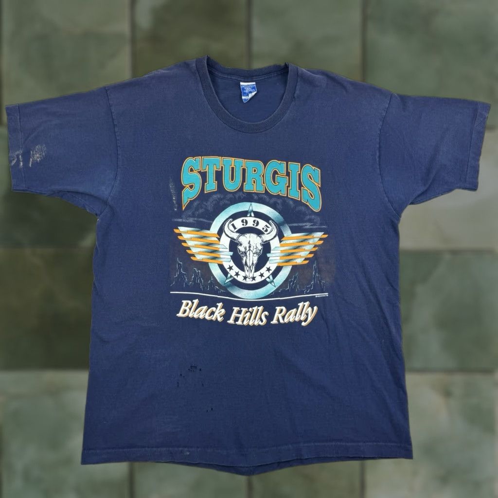 Vintage VINTAGE Sturgis T Shirt Adult XL Blue 90s Biker Motorcycle Rally 1995 Black Hills Mens X L Shirt Size US XL / EU 56 / 4 - 1 Thumbnail