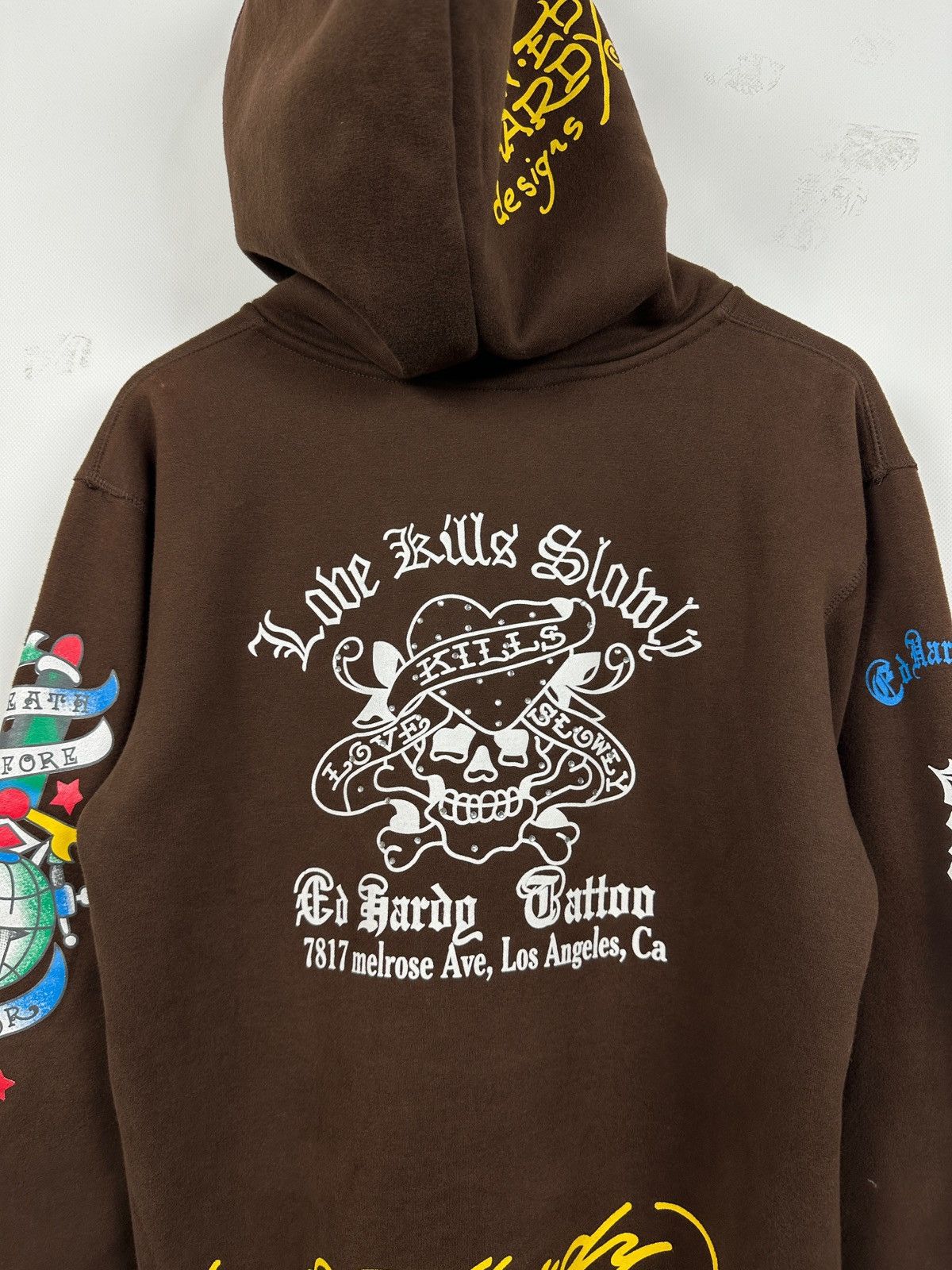 Ed Hardy Vintage Ed Hardy Rhinestones Skull Zip Up Brown Hoodie Size US M / EU 48-50 / 2 - 18 Thumbnail