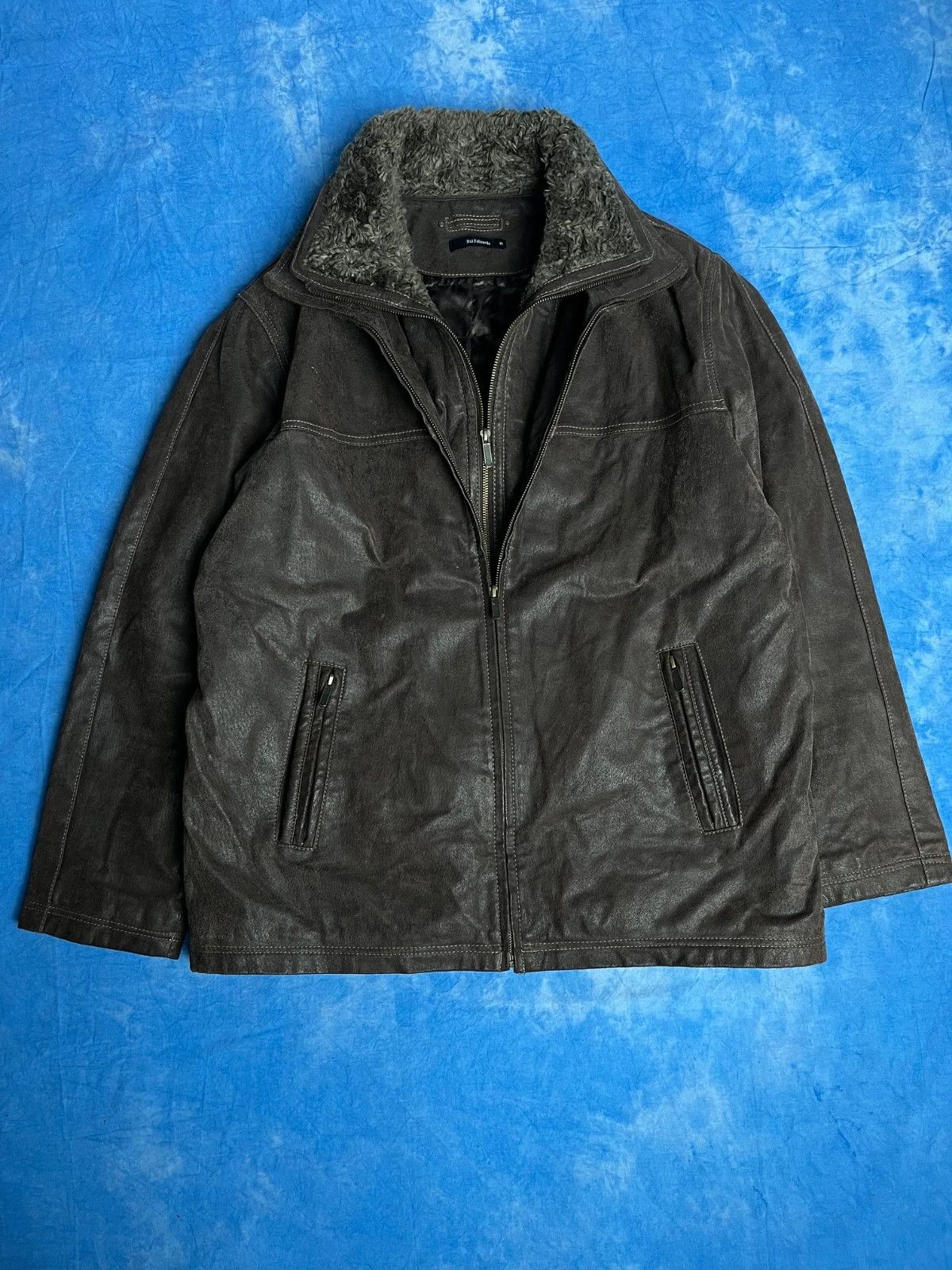 Vintage Avant Garde Leather Jacket Japan Style with Faux Fur