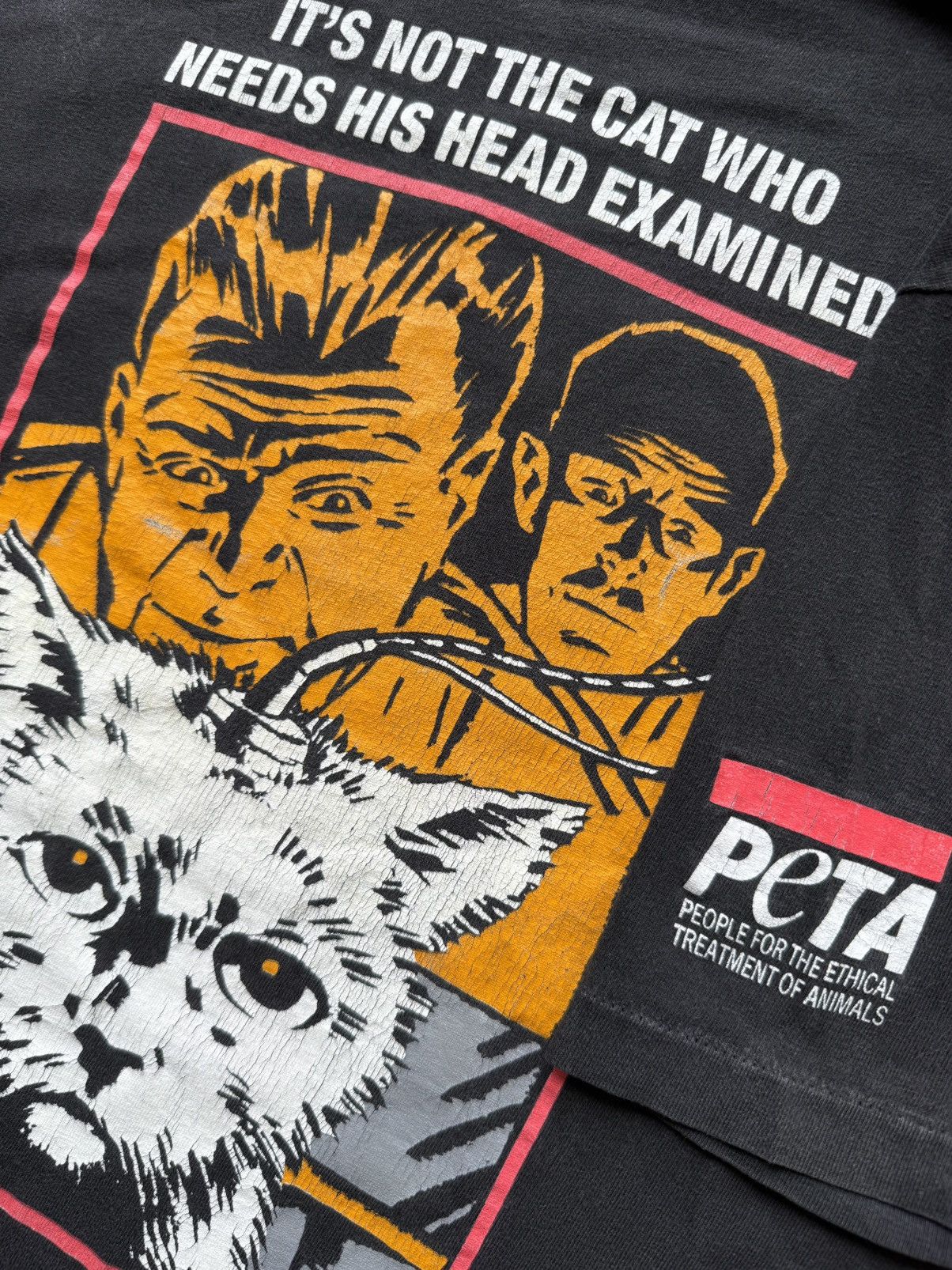 Vintage ‘90s Not The Cat PETA Vintage Art Tee Shirt Haring Size US L / EU 52-54 / 3 - 5 Thumbnail