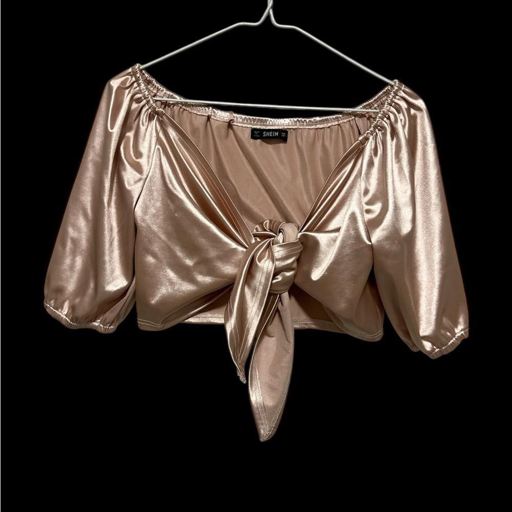 Shein SHEIN Champagne Satin Tie-Front Crop Top Size S / US 4 / IT 40 - 1 Thumbnail