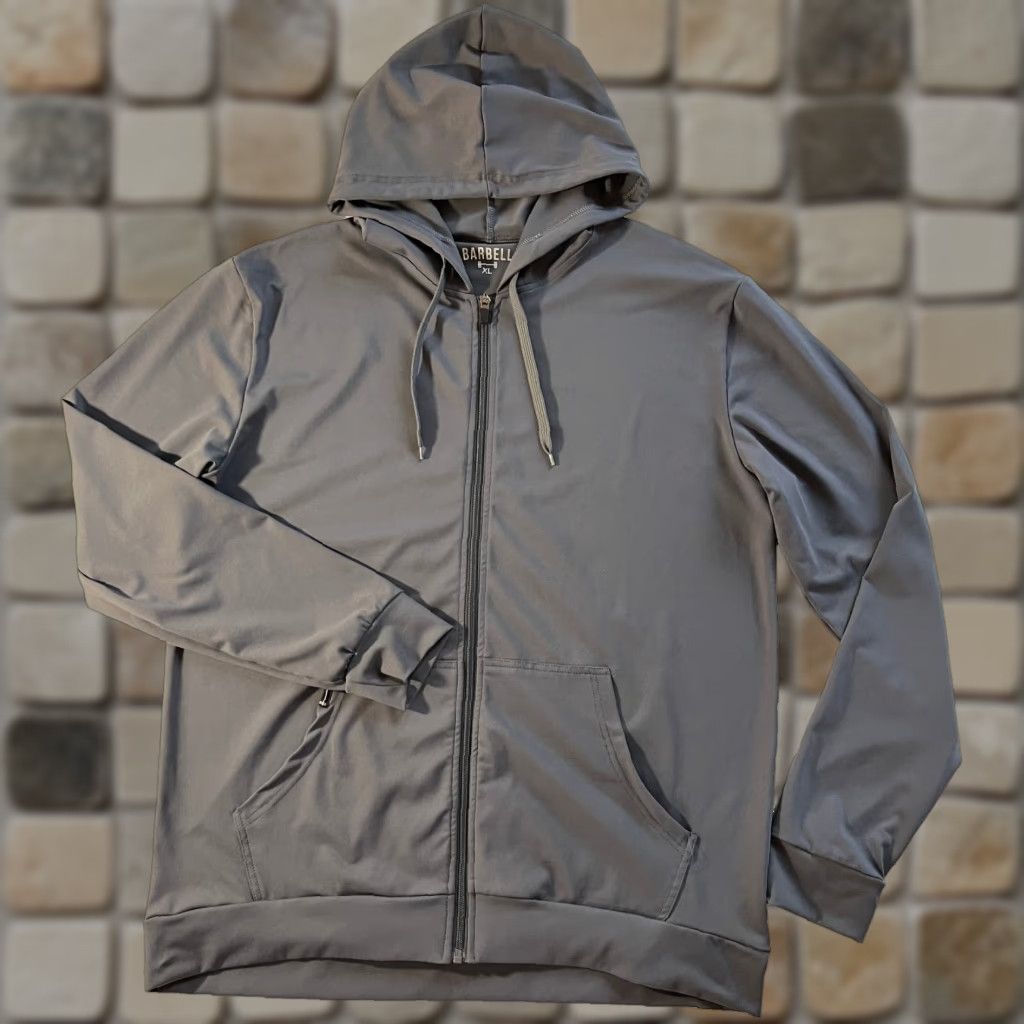Vintage VINTAGE Barbell Men's Full Zip Hoodie Shirt XL Gray Lightweight Pockets 88% Polyester, 12% Spandex CrossFit Gym & Training Mens Size US XL / EU 56 / 4 - 1 Thumbnail