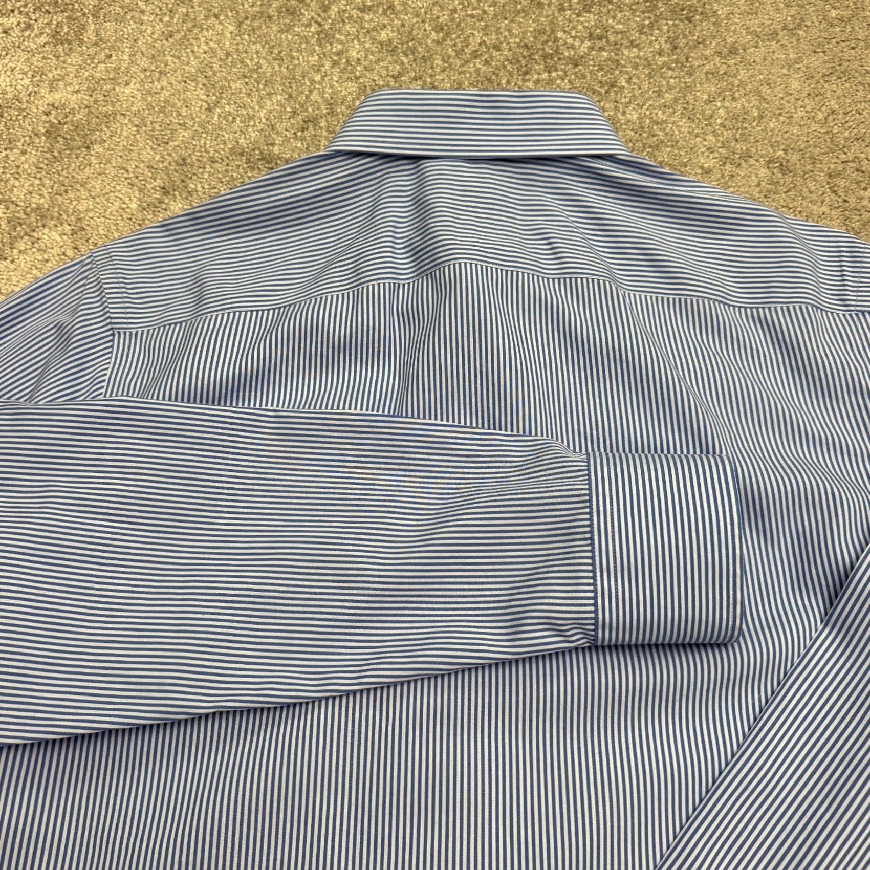 UNTUCKit Untuckit Dress Shirt Mens Medium Blue Striped Friulano Two Ply Cotton Woven NWOT Size 40R - 4 Thumbnail