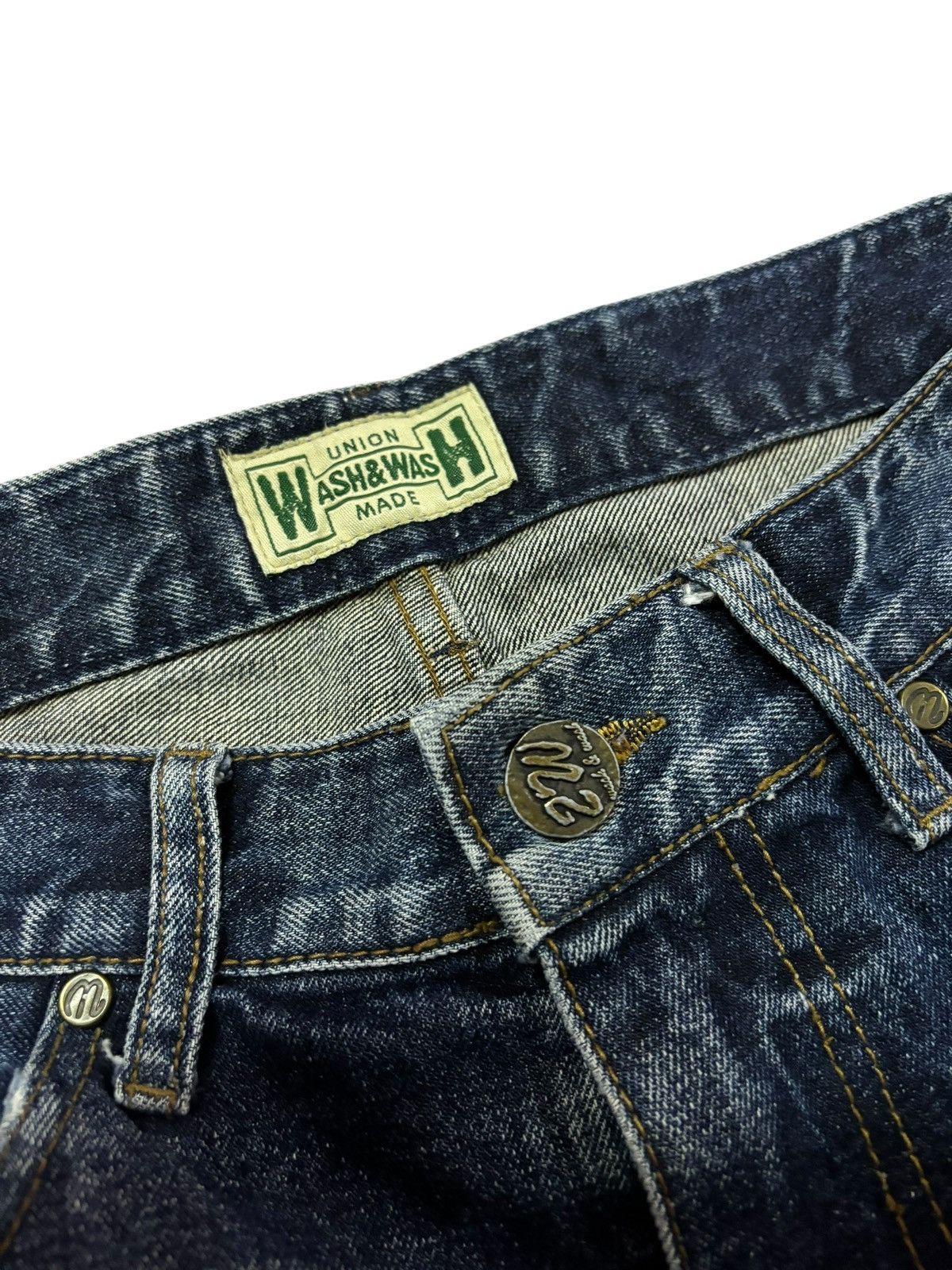 Japanese Brand Vtg WashWash Strike Faded Distressed Heavy Jeans Size US 35 - 6 Thumbnail