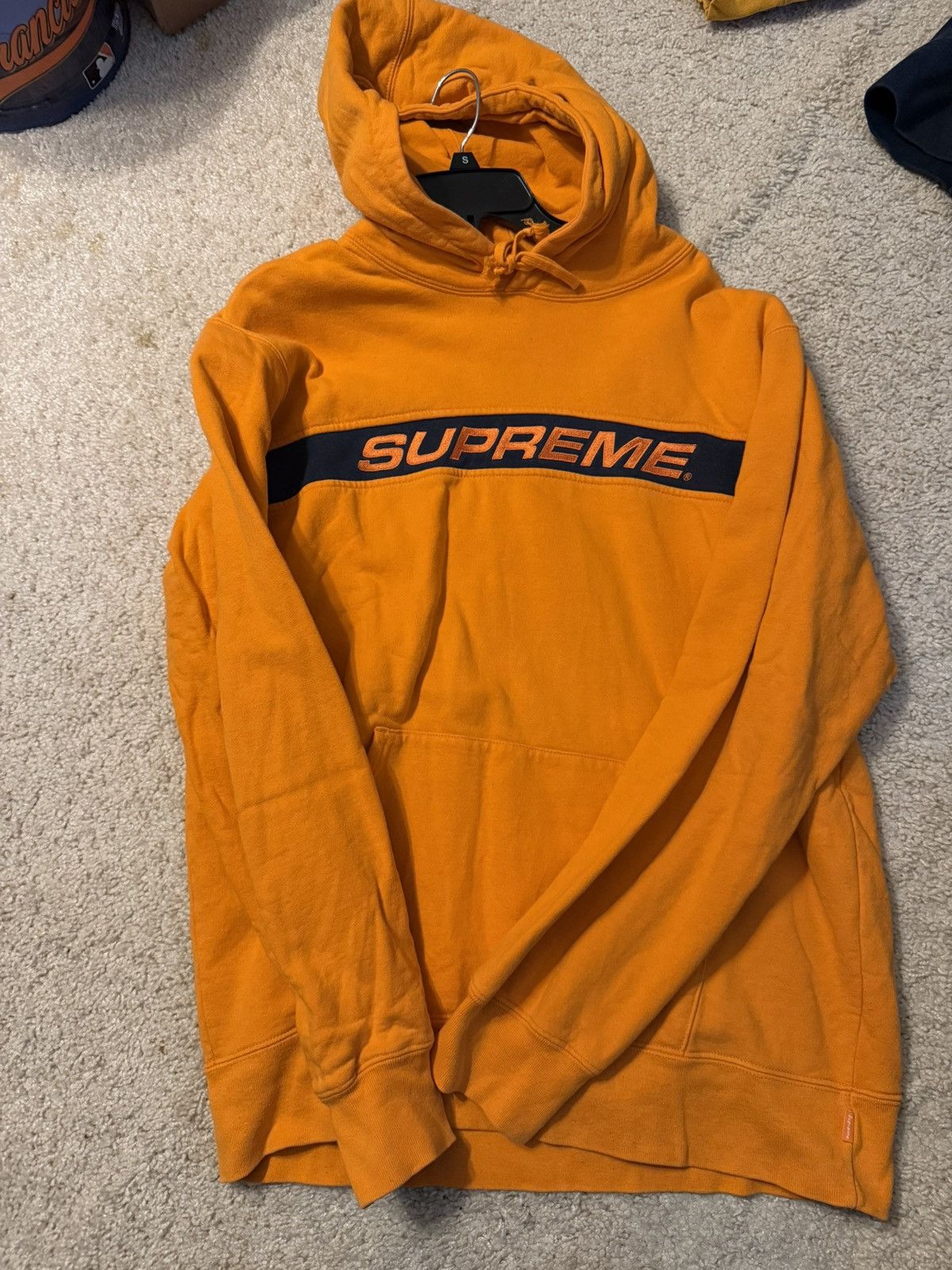 Supreme Stripe Logo Hoodie Orange XL