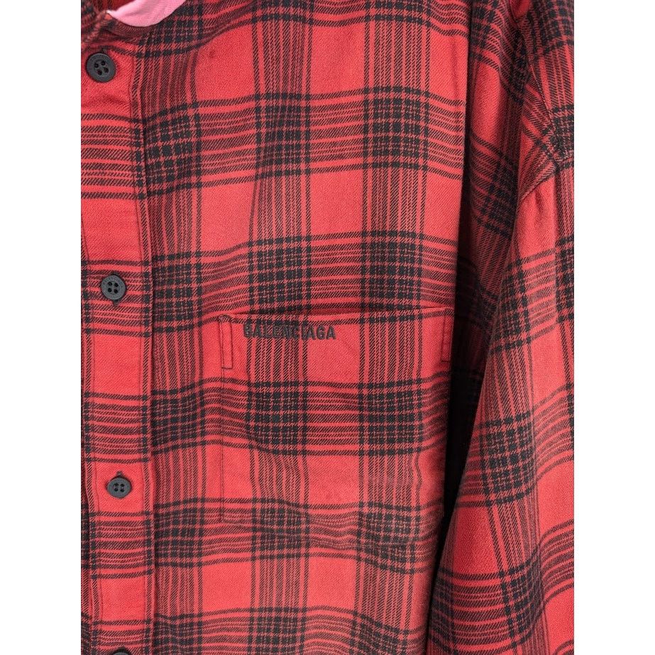 Balenciaga o1rshd1 Hooded Oversized Shirt Check in Red/Black Size US L / EU 52-54 / 3 - 4 Thumbnail