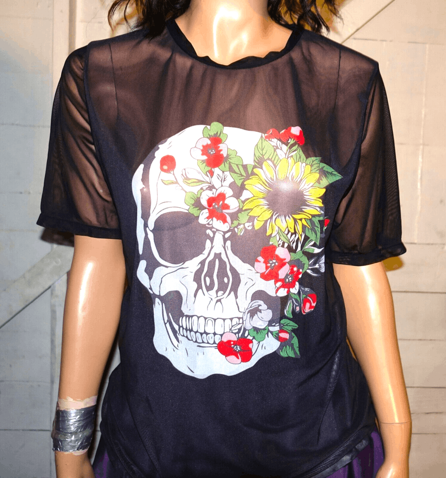 Other Black Sheer Skull Goth Blouse XL Size XL / US 12-14 / IT 48-50 - 3 Thumbnail