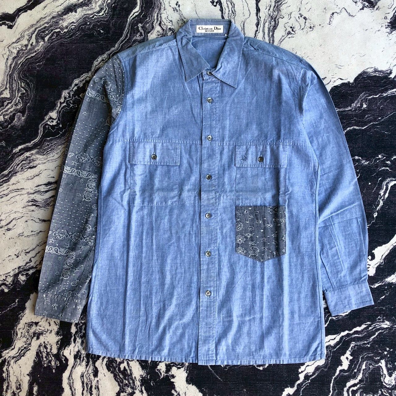 Christian Dior Monsieur Vintage Christian Dior Monsieur Chambray Paisley Pocket Size US M / EU 48-50 / 2 - 1 Thumbnail