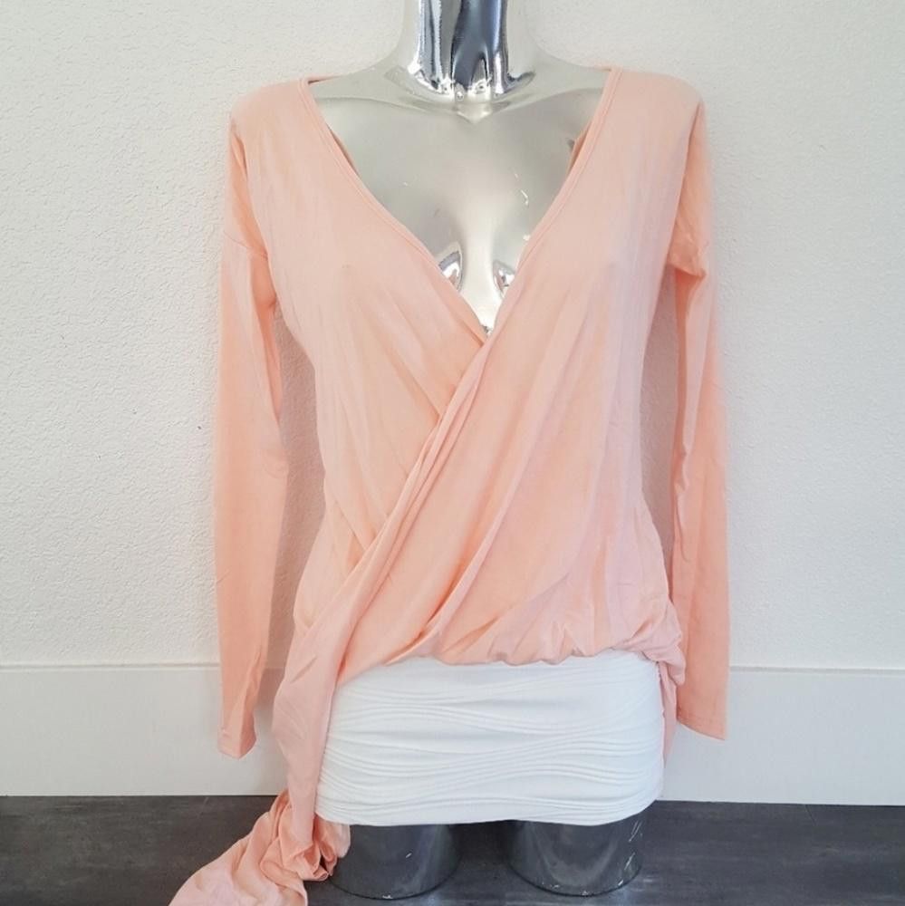 Designer Peach Pink High-Low Draped Long Sleeve Size S / US 4 / IT 40 - 1 Thumbnail