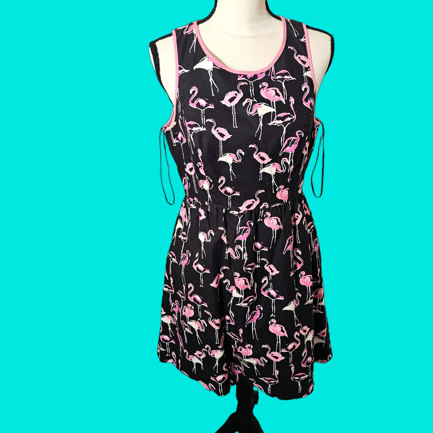 Vintage Crown And Ivy Size 6 Navy Tropical Dress Flaming Print Sleeveless Zip Back Fashion Shirt Dress Knee Length Black 6 Sleeveless Zip Crown And Ivy Size M / US 6-8 / IT 42-44 - 1 Thumbnail