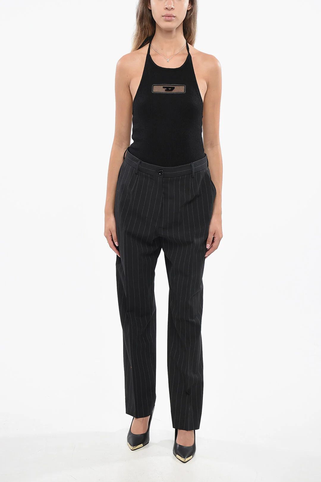 Dolce & Gabbana og1mm0426 Stretch Virgin Wool Pinstriped Pant in Black Size 32" / US 10 / IT 46 - 4 Thumbnail