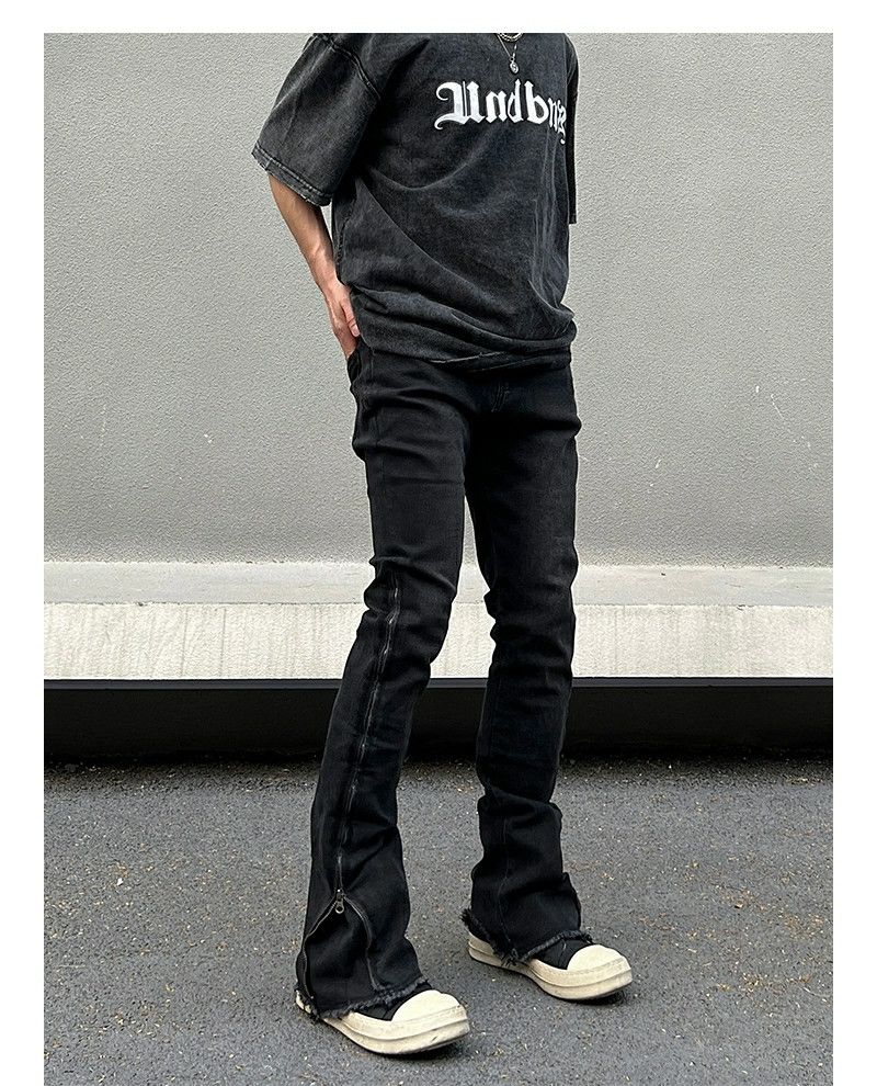 washed faded zipper flared punk grunge jeans