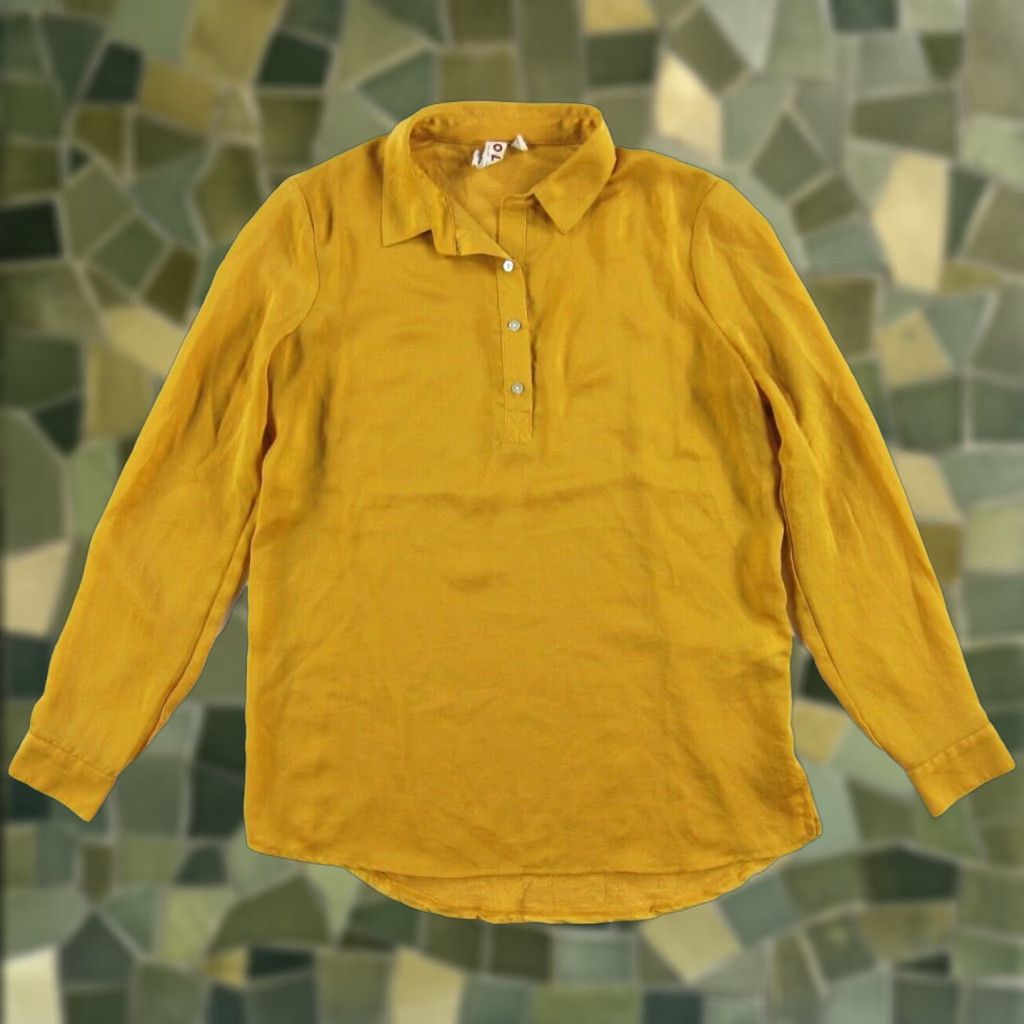 Anthropologie VINTAGE Dolan Anthropologie Yellow Silky Jersey Collared Long Sleeve Blouse Size Small Size S / US 4 / IT 40 - 1 Thumbnail