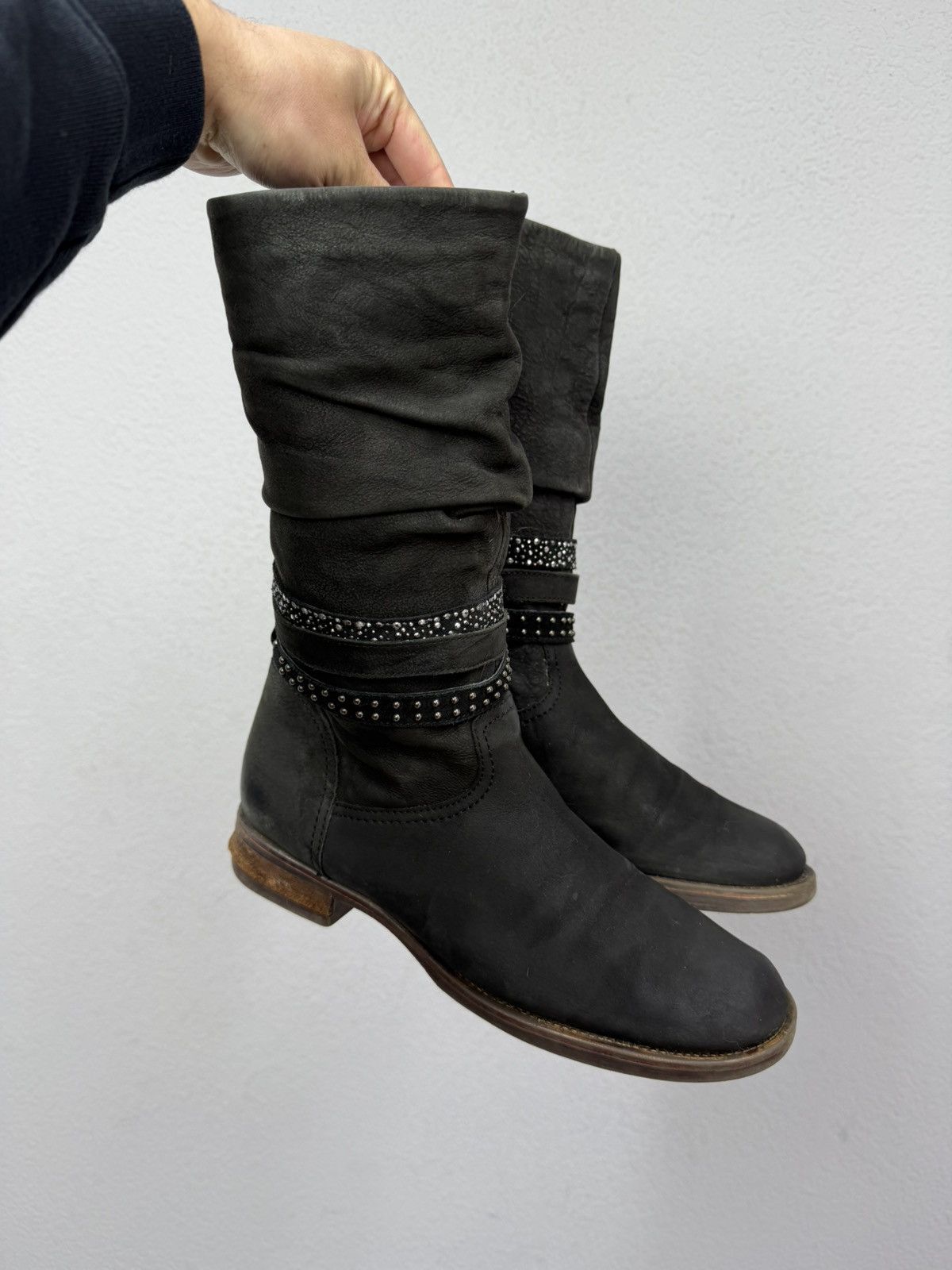 If Six Was Nine Vintage Y2K Black Leather Side Zip Boots Guidi Marsell Style Size US 7.5 / EU 40-41 - 2 Thumbnail