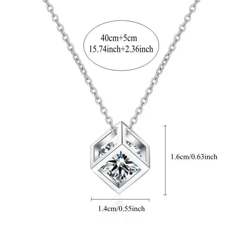 Jewelry 925 Sterling Silver 1 Carat Moissanite Rubik's Cube Necklace Size ONE SIZE - 6 Thumbnail