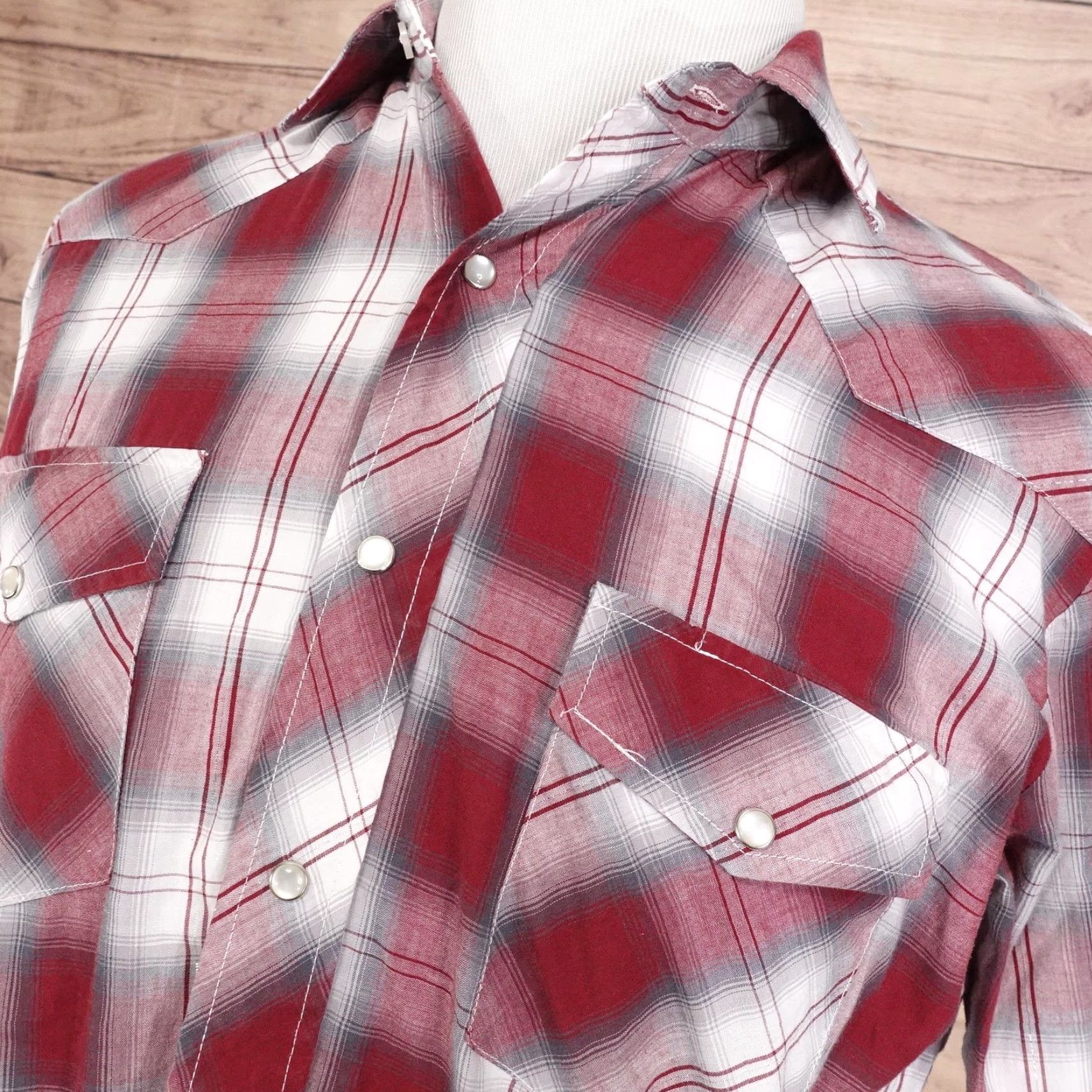 Roper Roper Shirt Mens Large Red Gray Plaid Western Pearl Snap Long Sleeve Cowboy Shirt Size US XL / EU 56 / 4 - 2 Thumbnail