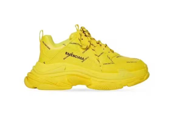 image of Balenciaga O1In1G1223 Triple S Sneaker Allover Logo In Yellow, Men's (Size 8)