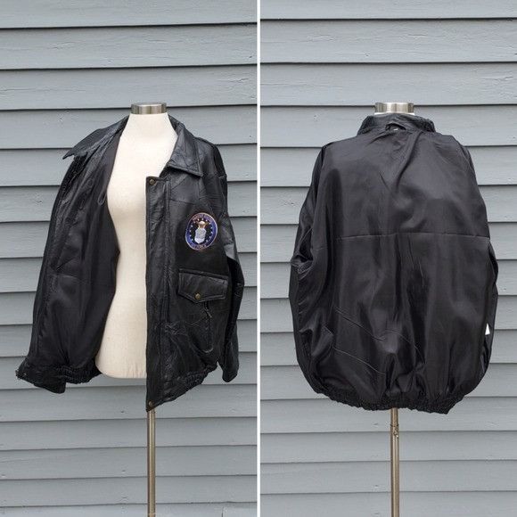 Vintage Vintage 90s y2k Black Leather Patchwork USAF Bomber Size US XL / EU 56 / 4 - 4 Thumbnail