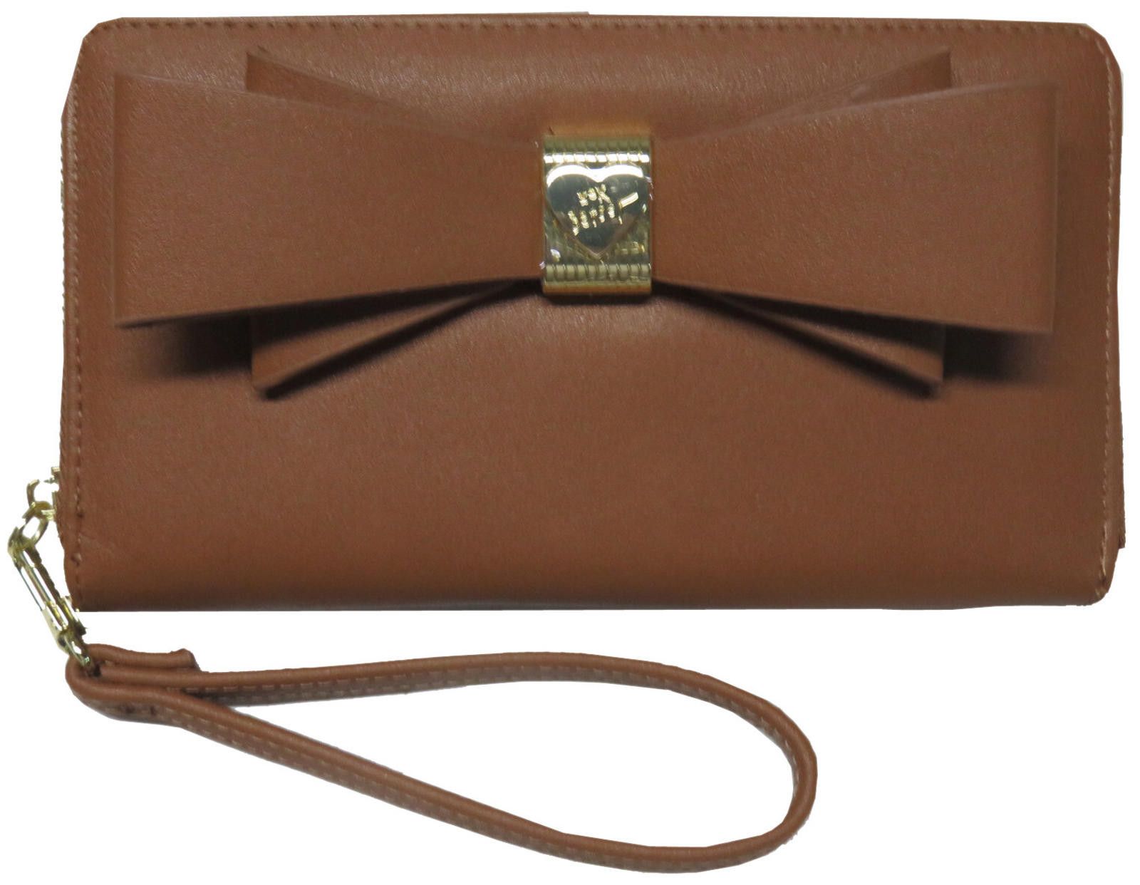 Designer Betsey Johnson Large Bow Zip Around Wallet Cognac Size ONE SIZE - 1 Thumbnail