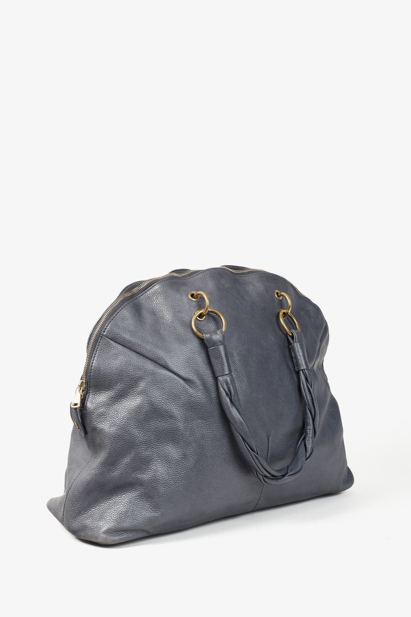 Yves Saint Laurent Yves Saint Laurent Grey Pebbled-Leather Braided-Strap Tote Size ONE SIZE - 2 Thumbnail