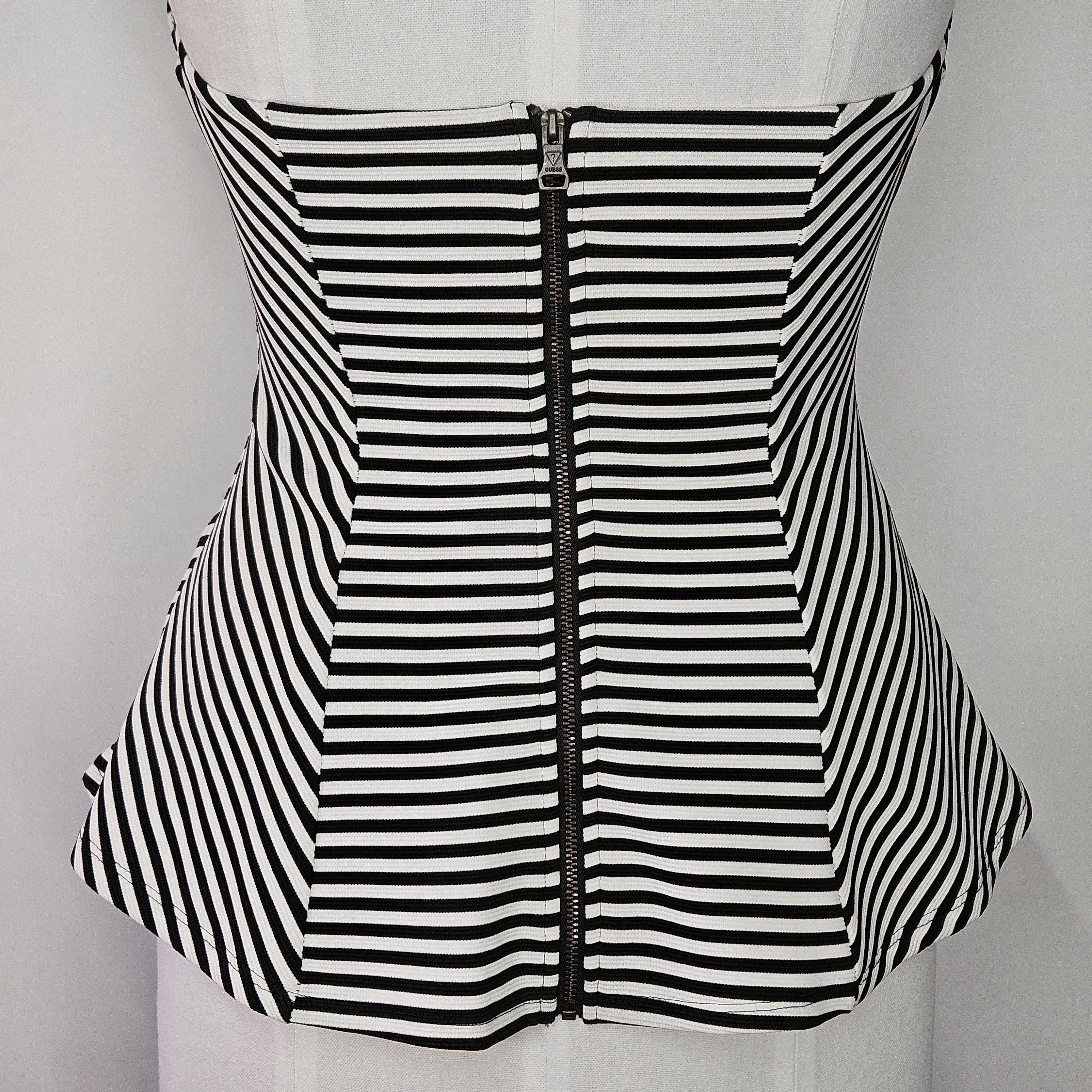 Guess Guess Size S/M Top Halter Peplum Black White Stripe Zipper Size S / US 4 / IT 40 - 7 Thumbnail