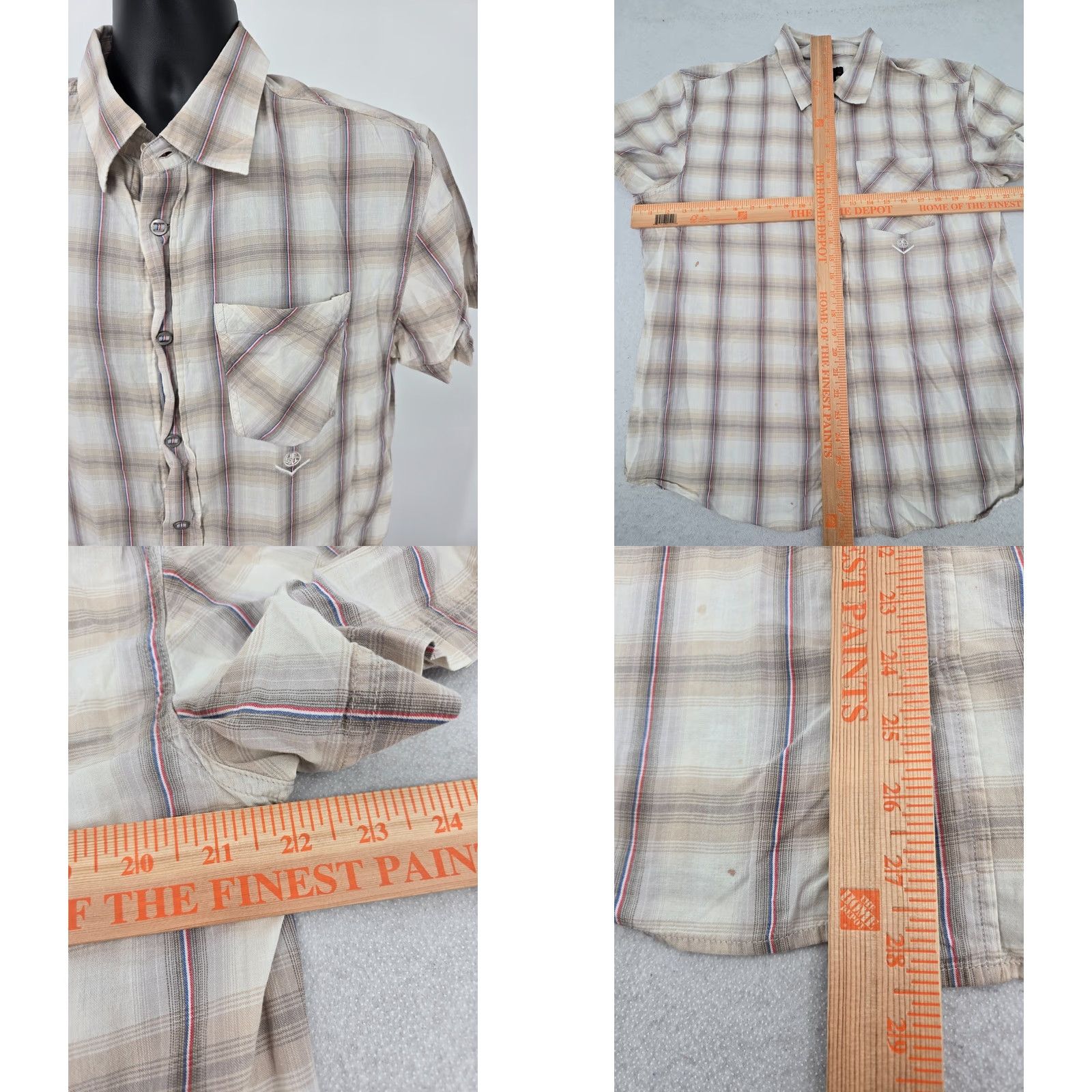 Diesel Diesel Shirt 2XL Beige Plaid Short Sleeve Lightweight Casual Pocket Men Size US XXL / EU 58 / 5 - 8 Thumbnail