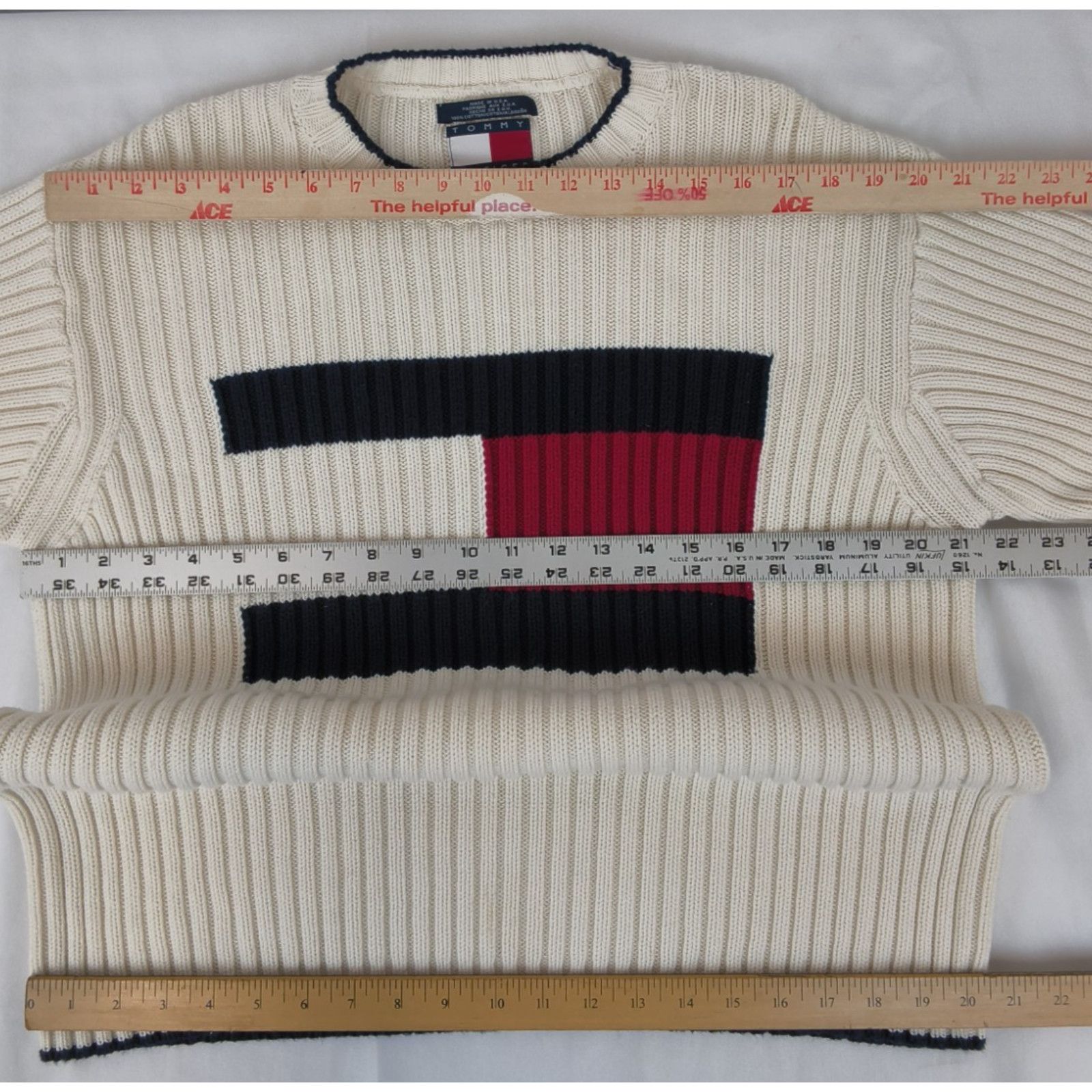 Tommy Hilfiger Tommy Hilfiger Sweater Men's L White Flag Logo 90's Cotton Size US L / EU 52-54 / 3 - 14 Thumbnail