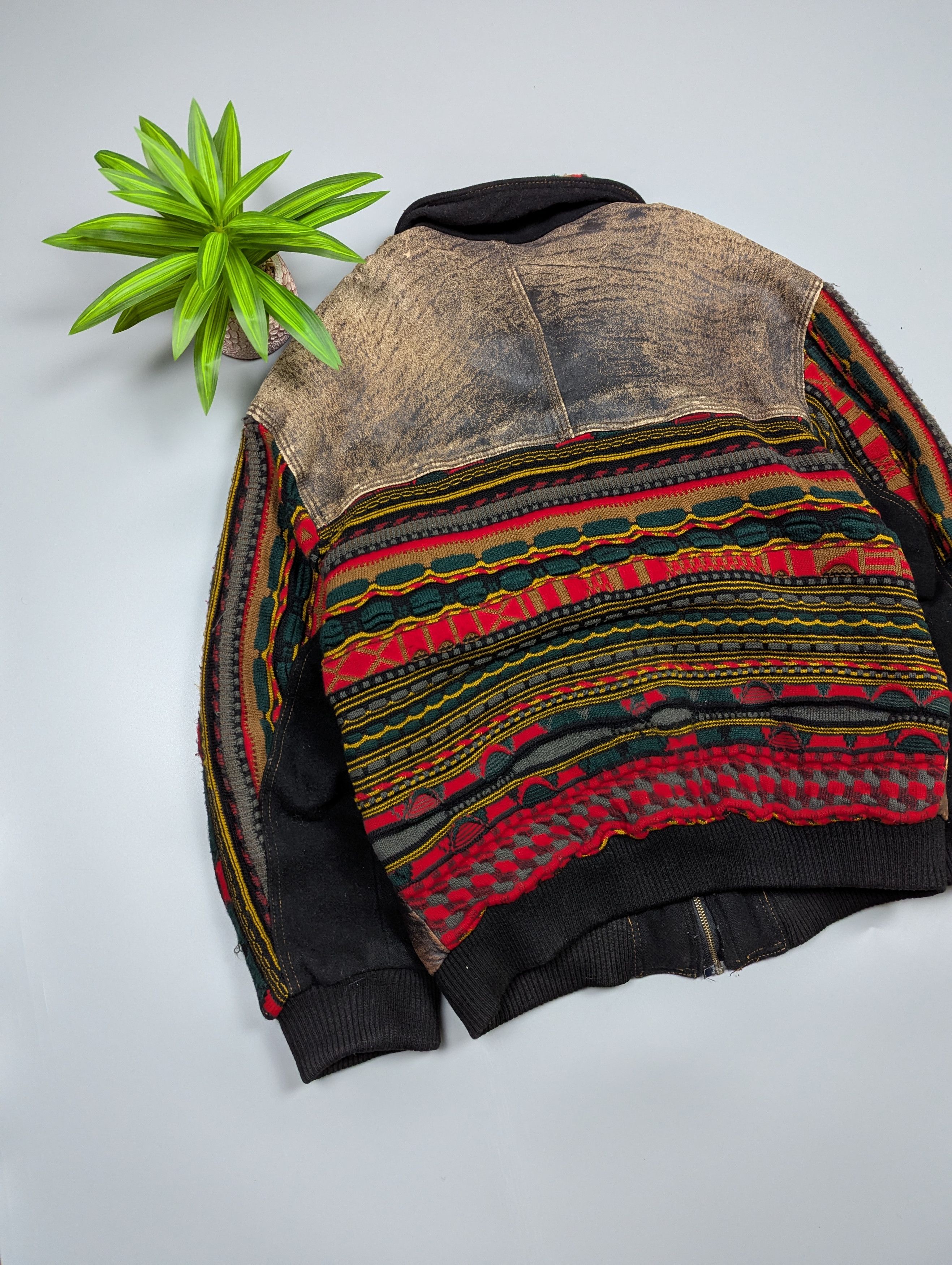 Vintage Roger Springfield Vintage 80s Leather×Knit Patchwork Bombe Size US L / EU 52-54 / 3 - 16 Thumbnail