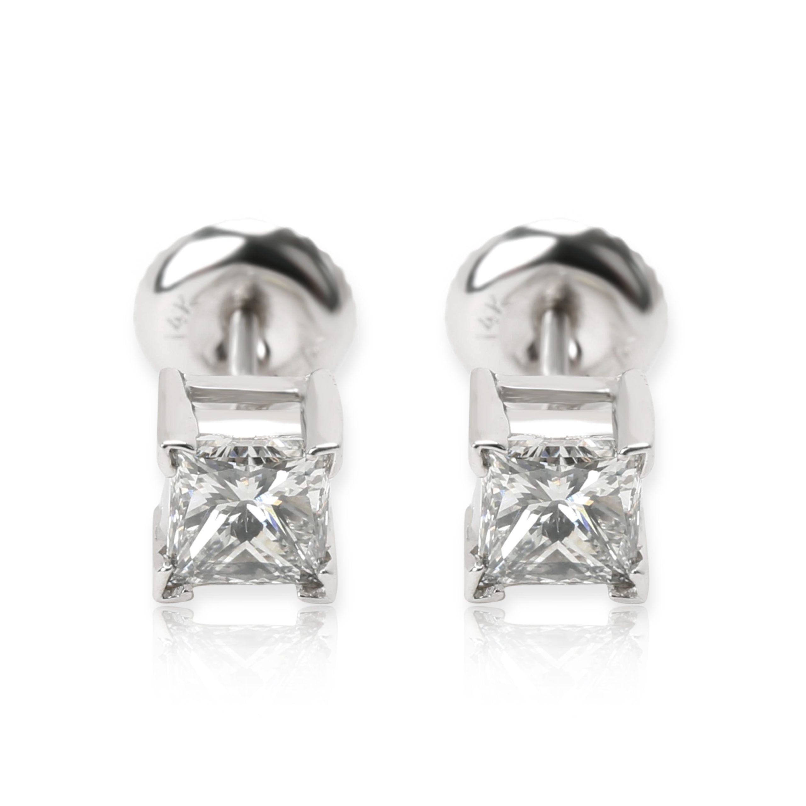 image of Igi Certified Diamond Princess Cut Stud Earrings In 14K White Gold (1.02 Ctw), Women's