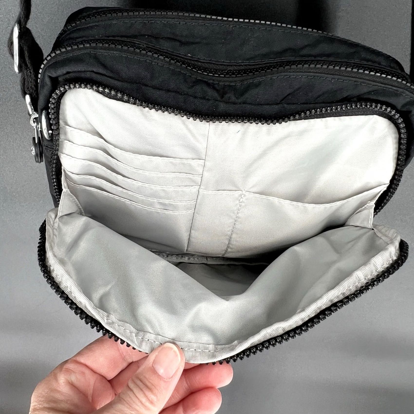 Vintage Kipling Crossbody Bag Annabelle Double Zip Light Nylon Black 11” By 8” Size ONE SIZE - 7 Thumbnail