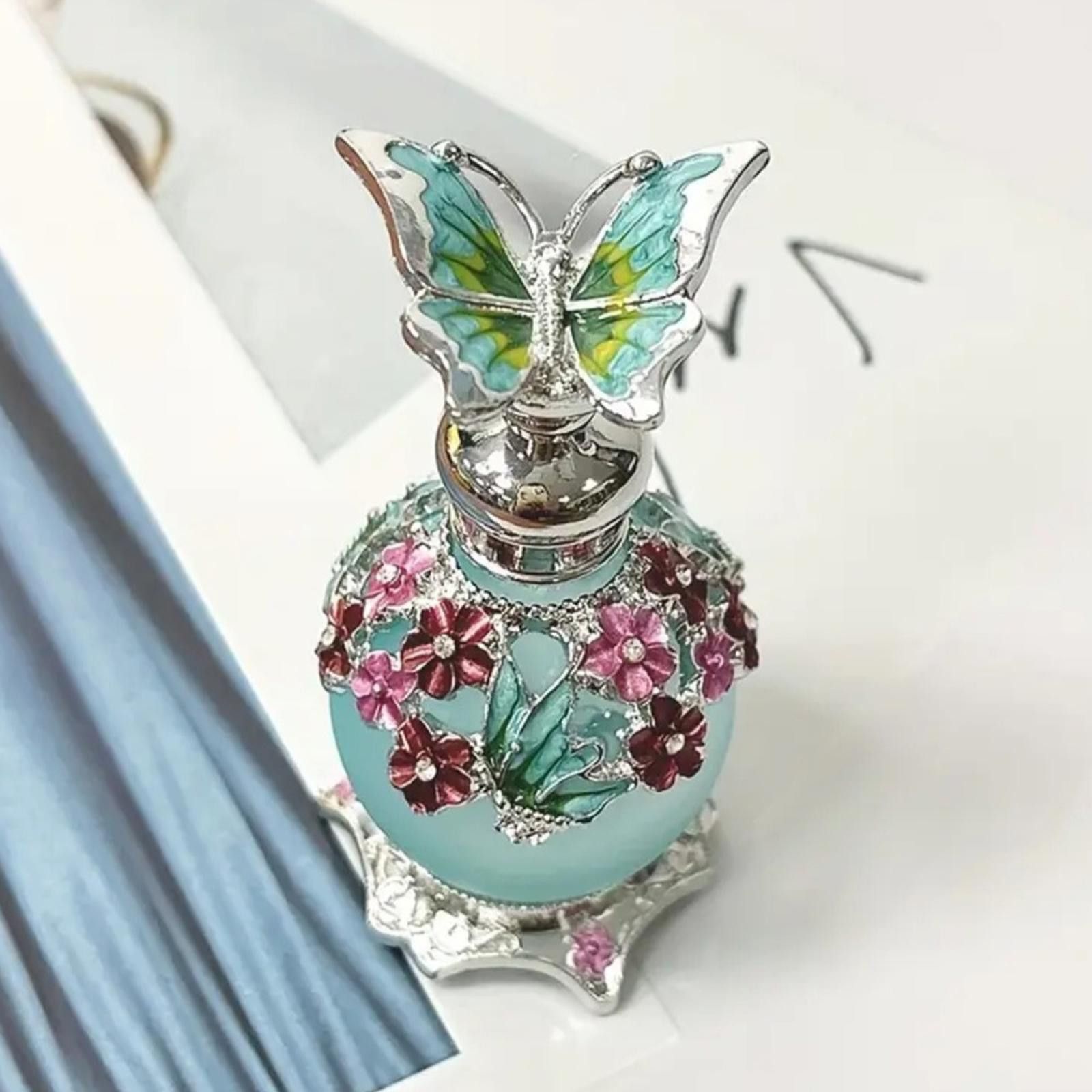 Decorative Butterfly Silver and Blue Perfume Bottle NWT